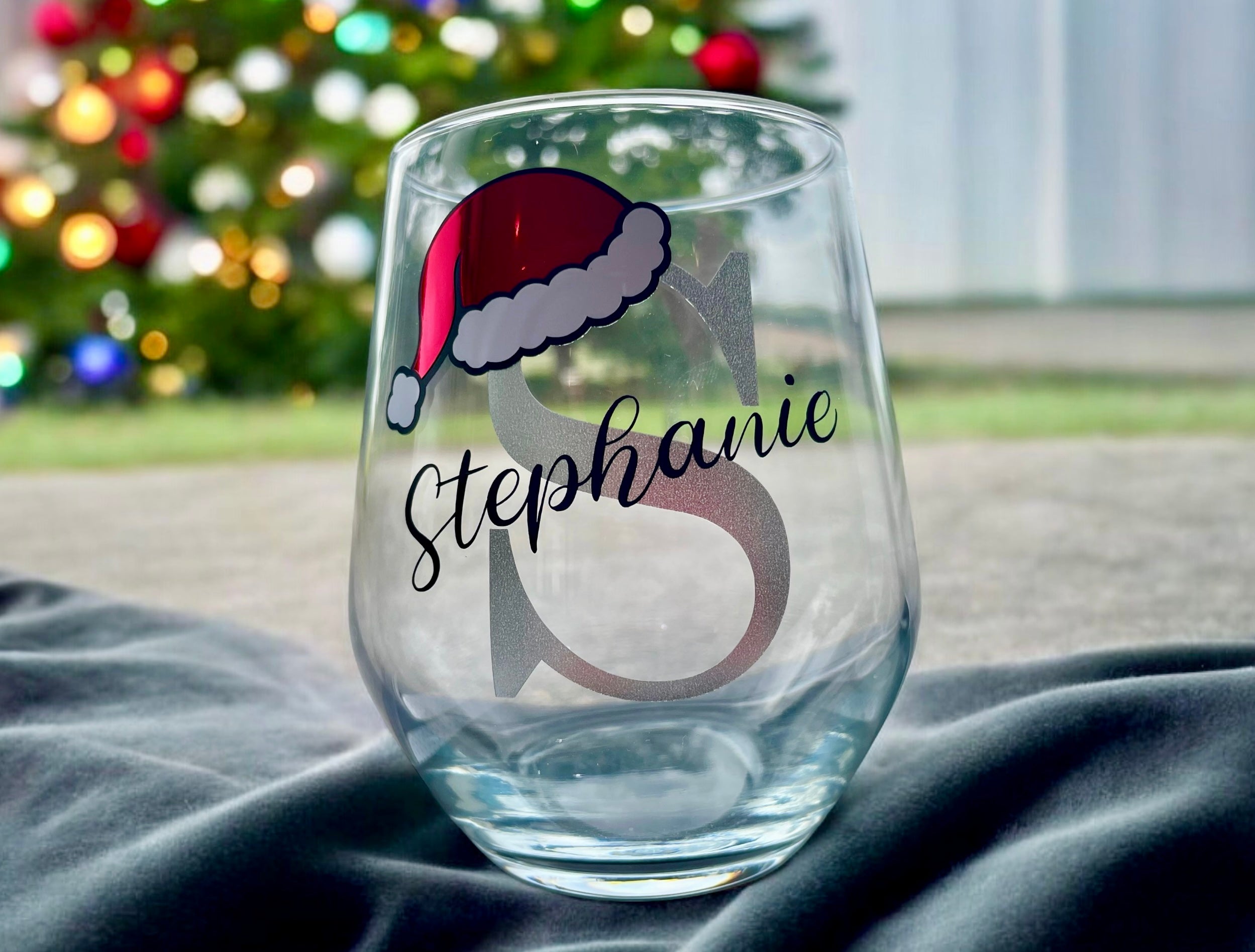 Personalised Initial Christmas Glass | Custom Festive Wine / Champagne / Stemless Glass