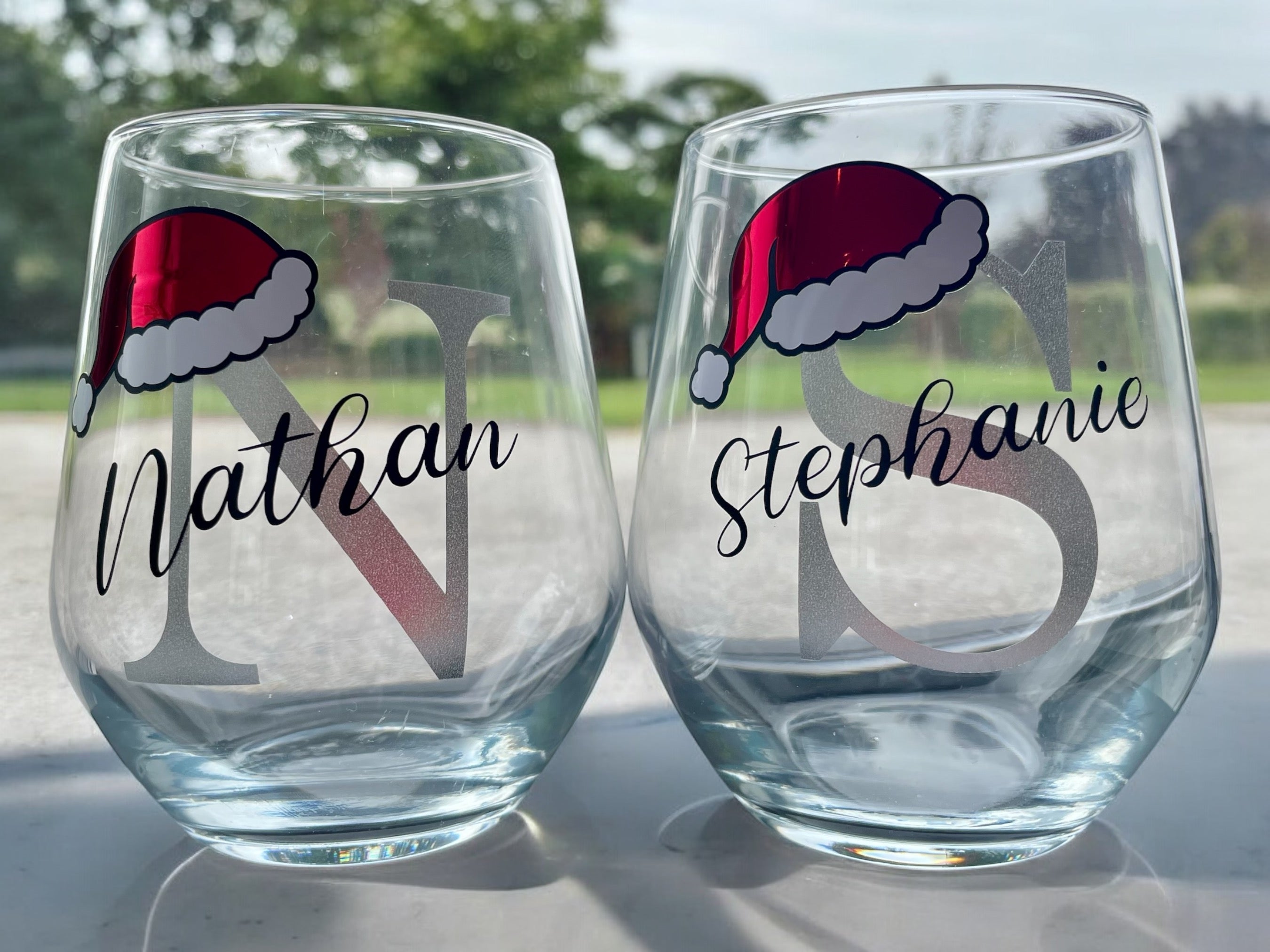 Personalised Initial Christmas Glass | Custom Festive Wine / Champagne / Stemless Glass