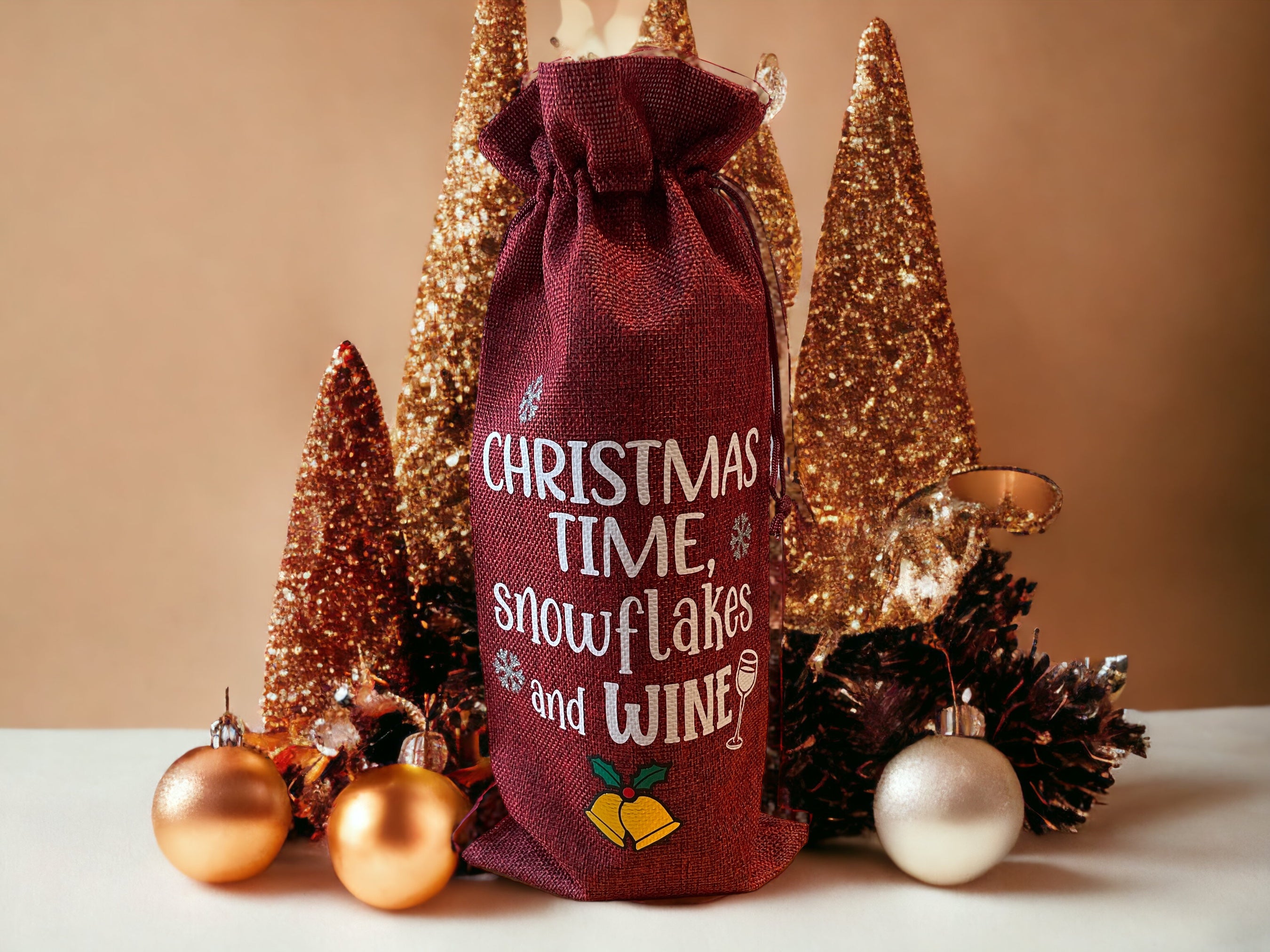 Personalised Christmas Wine Bag | Festive Bottle Gift Bag with Custom Name