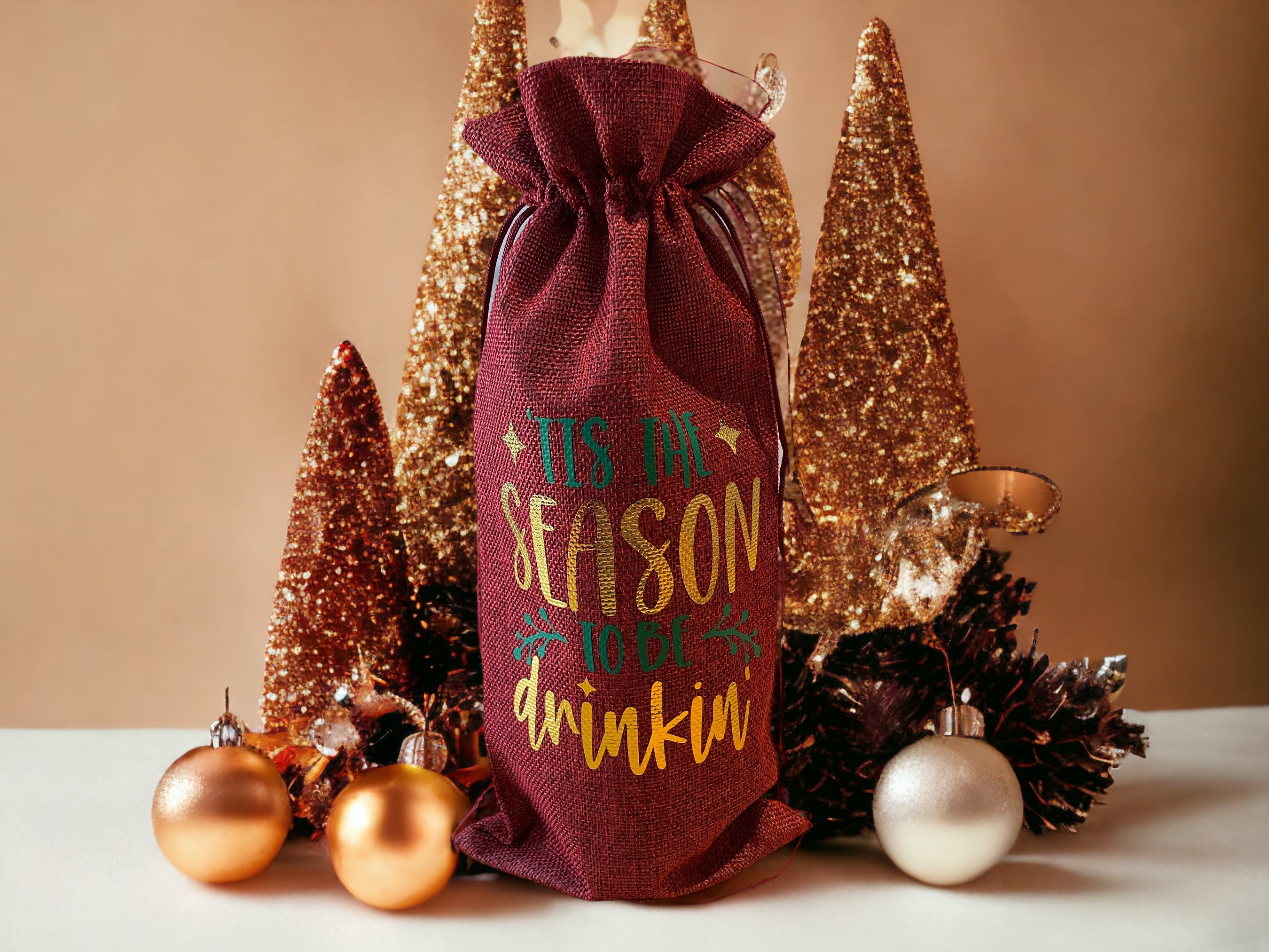 Personalised Christmas Wine Bag | Festive Bottle Gift Bag with Custom Name
