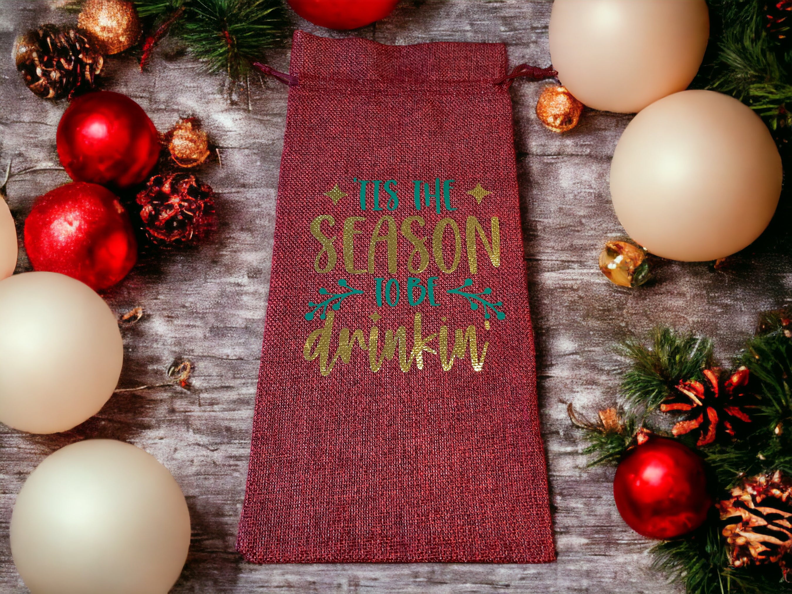Personalised Christmas Wine Bag | Festive Bottle Gift Bag with Custom Name