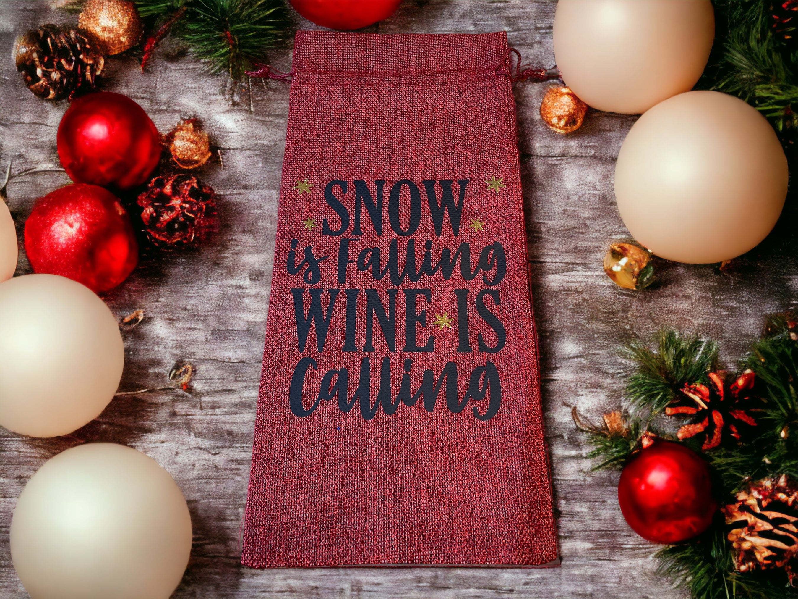 Personalised Christmas Wine Bag | Festive Bottle Gift Bag with Custom Name