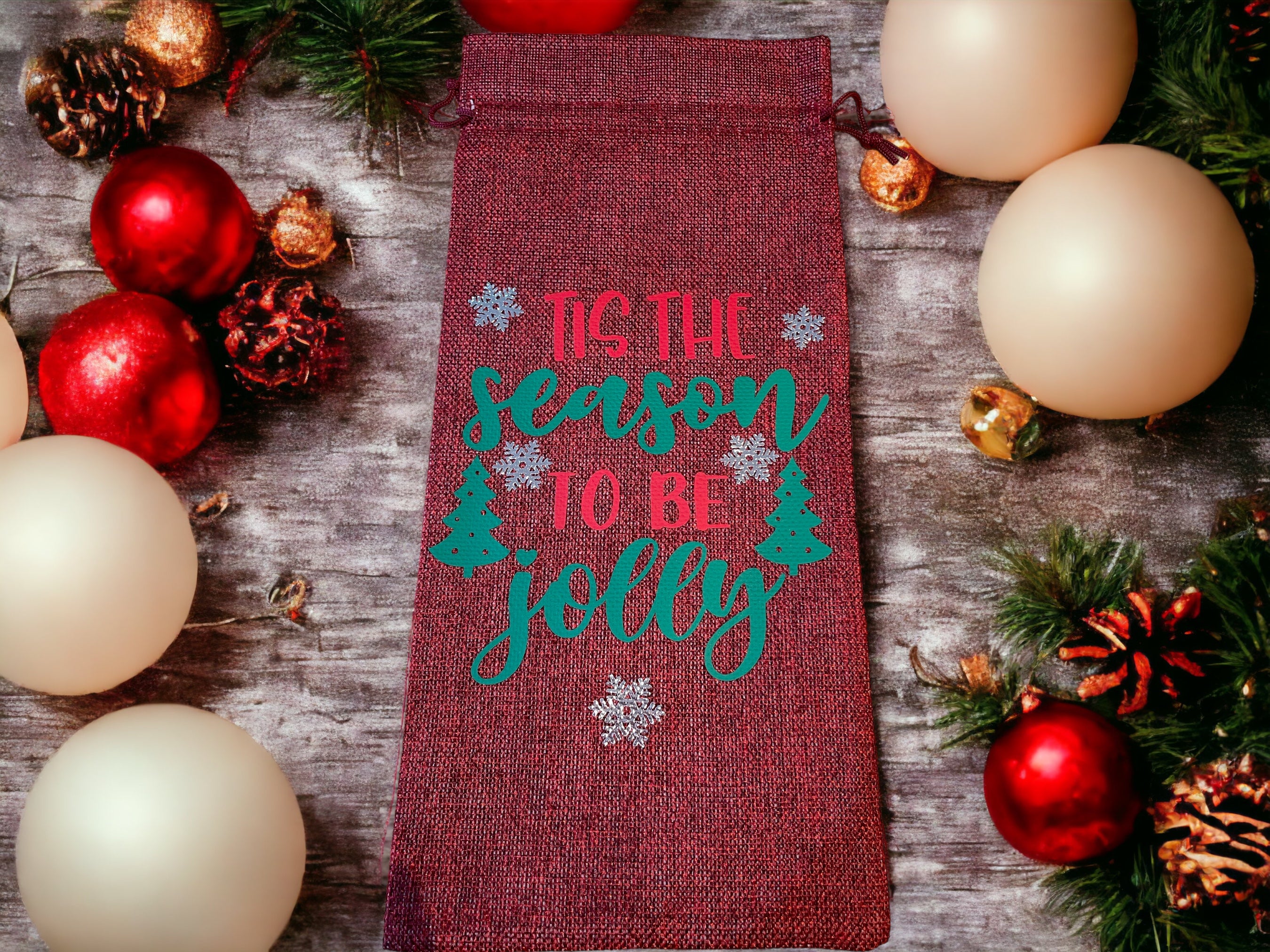 Personalised Christmas Wine Bag | Festive Bottle Gift Bag with Custom Name