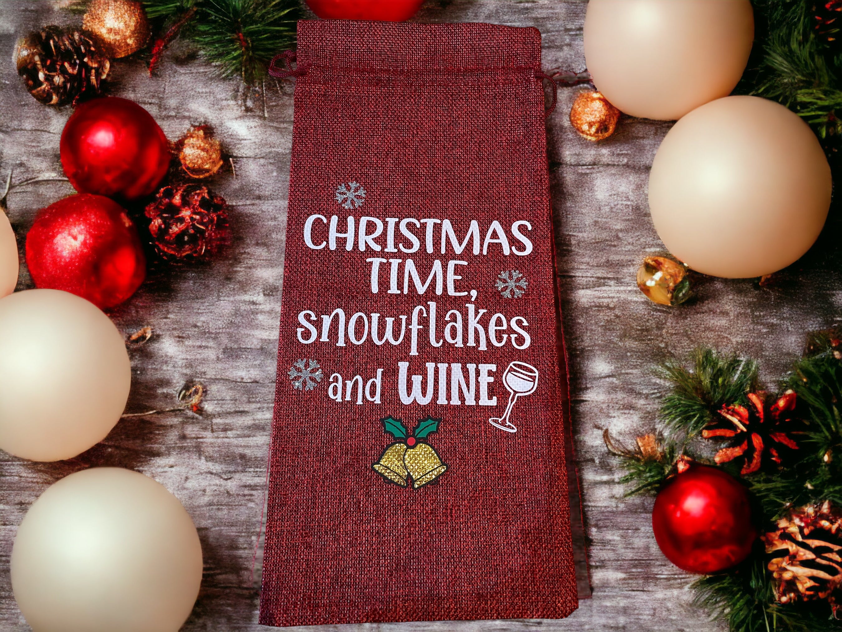 Personalised Christmas Wine Bag | Festive Bottle Gift Bag with Custom Name