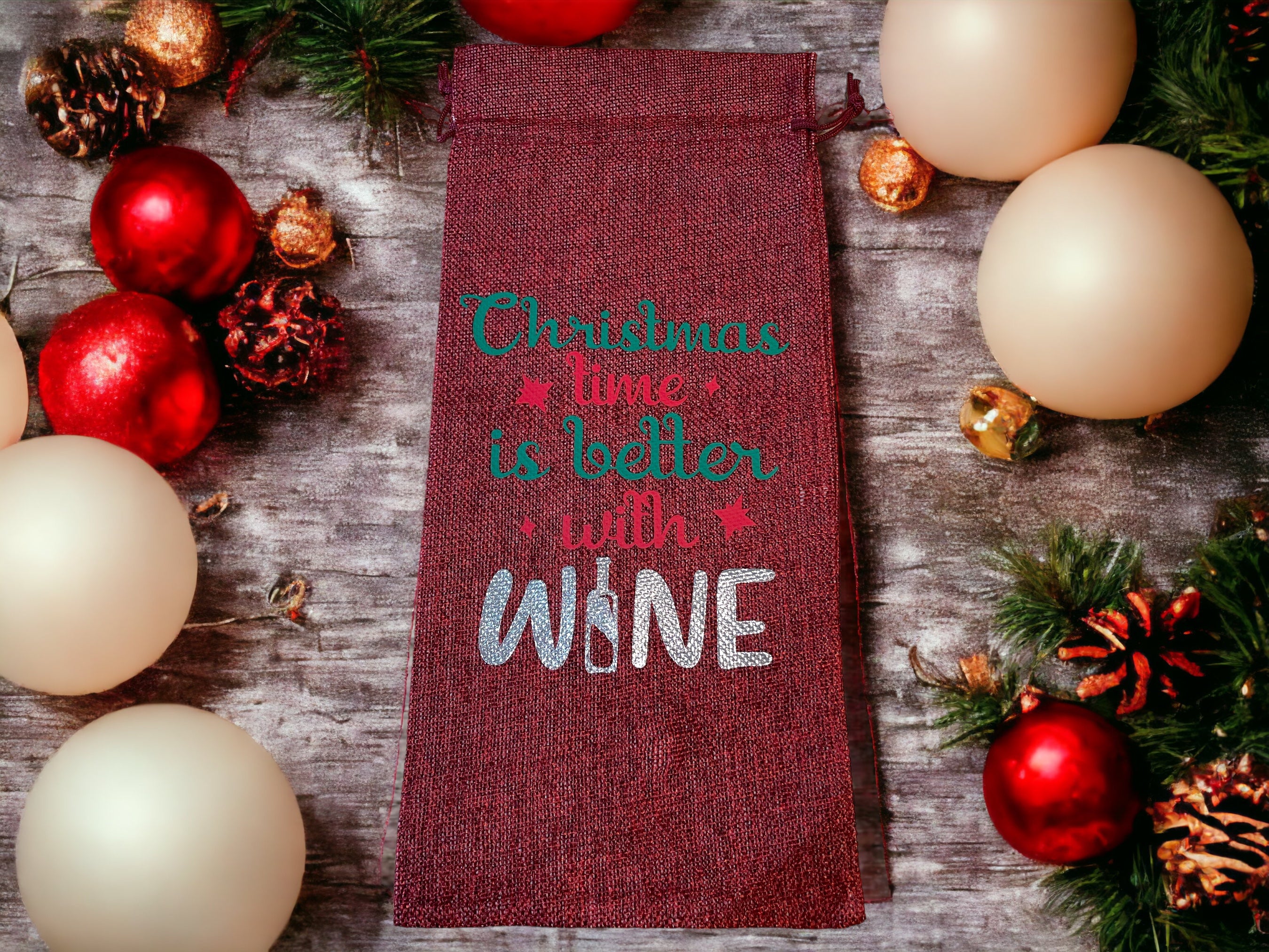 Personalised Christmas Wine Bag | Festive Bottle Gift Bag with Custom Name