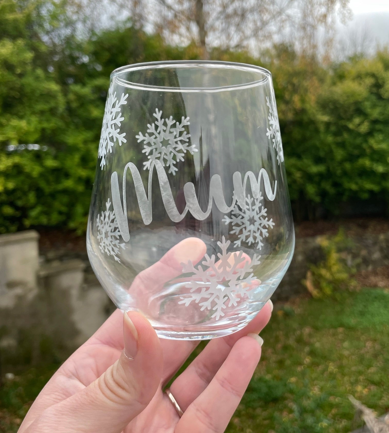 Personalised Engraved Snowflake Glass – Custom Name Christmas Gift