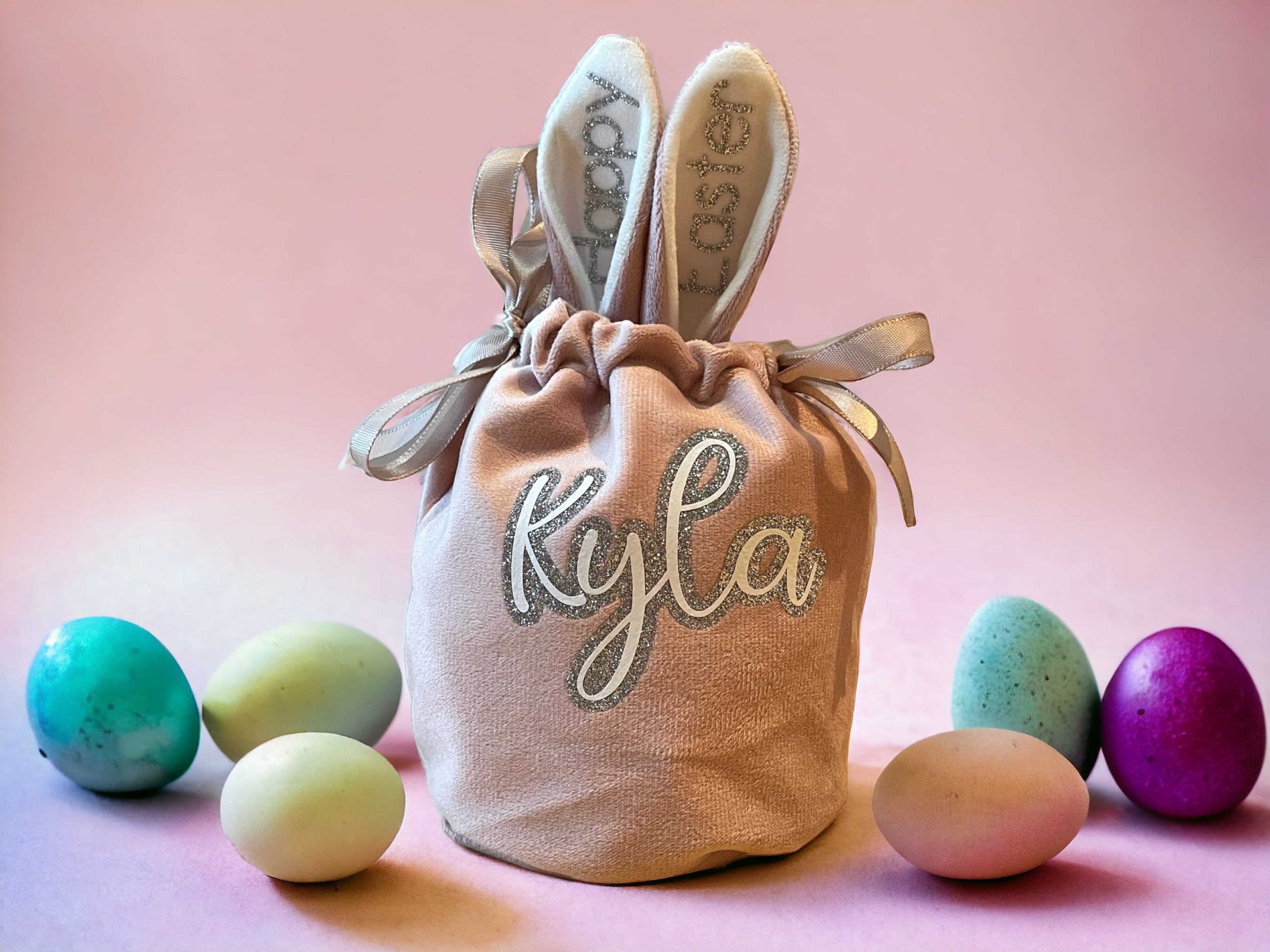 Personalised Easter Treat Bag with Bunny Ears – Custom Name Easter Gift Bag for Kids