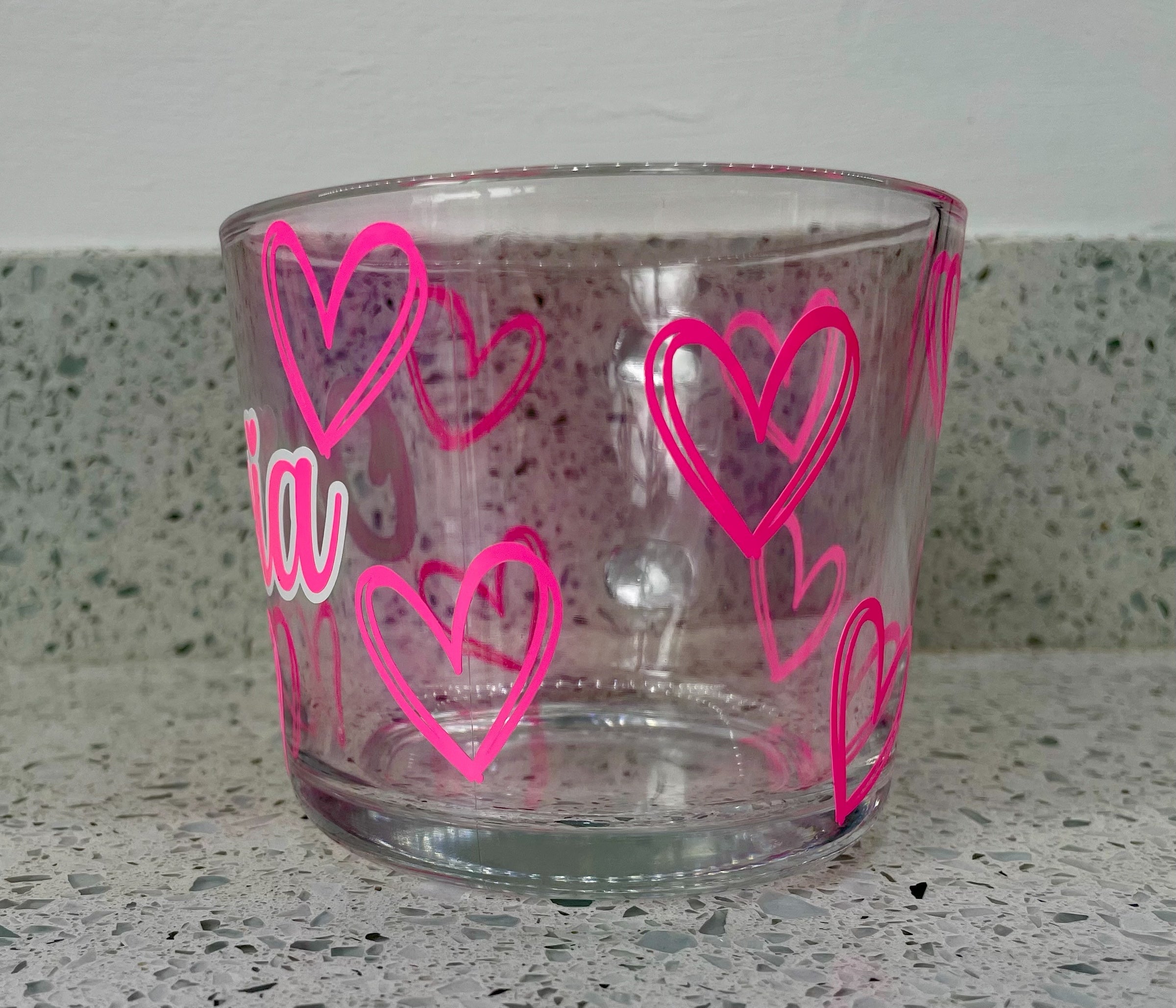 Personalised Glass Mug with Hearts – Custom Name Gift for Her