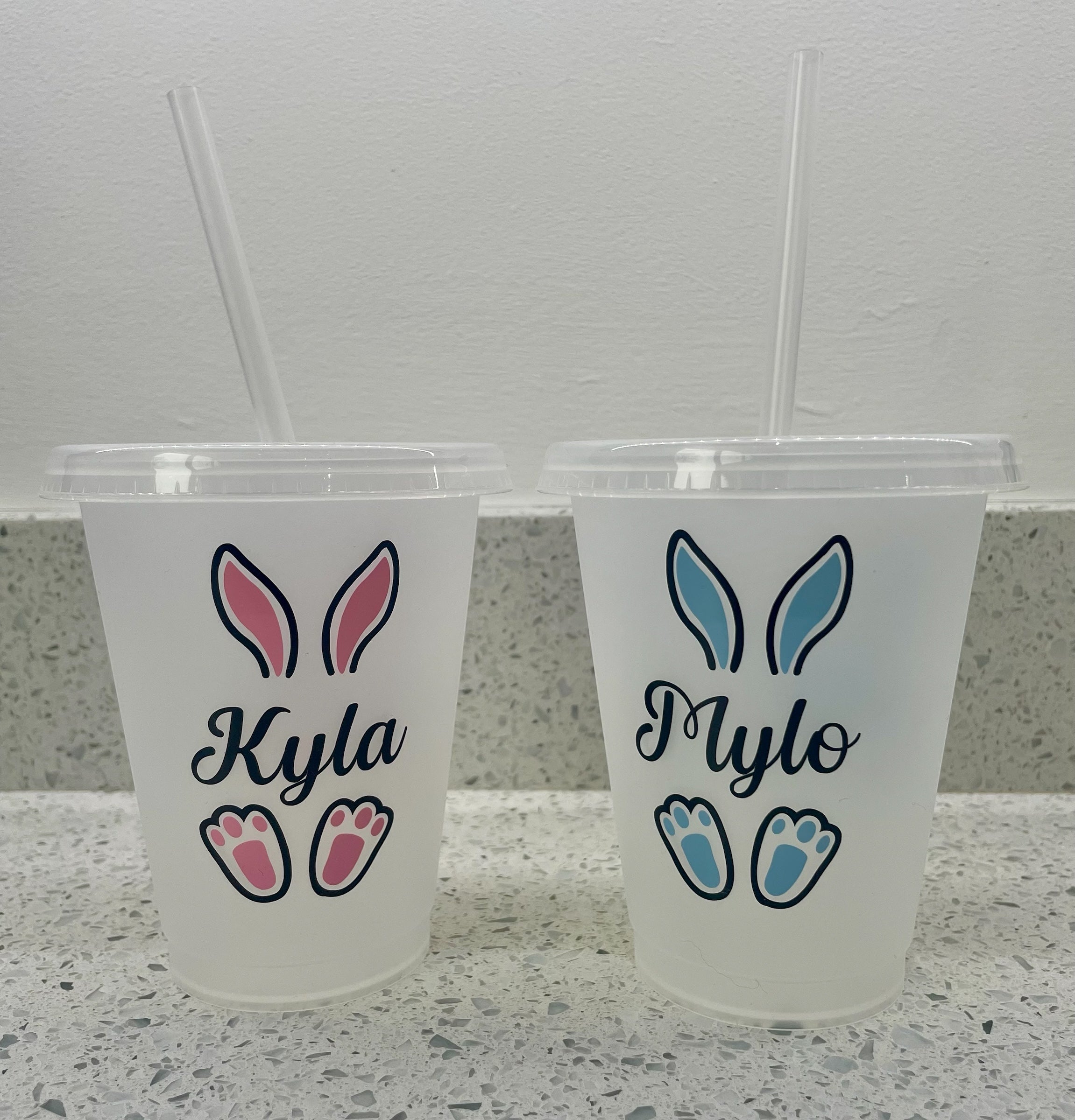 Personalised Easter Bunny Cold Cup – Custom Name 16oz Reusable Cup with Straw