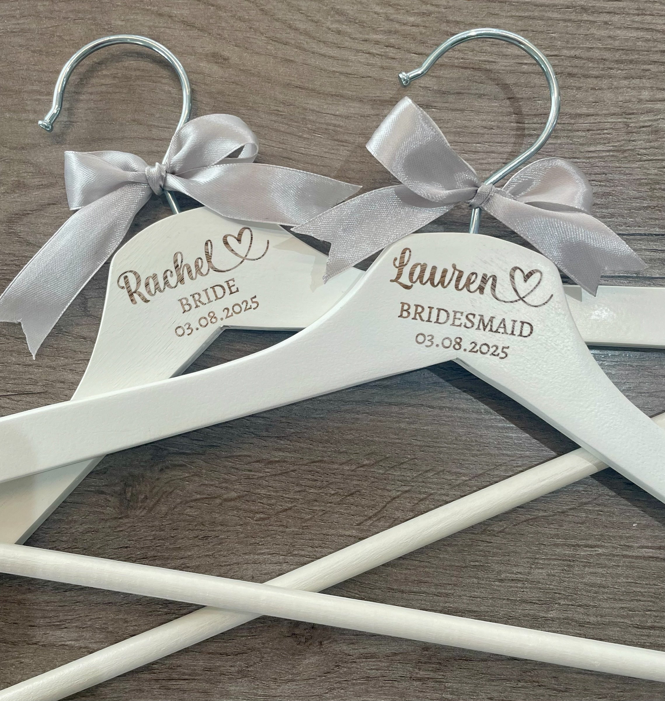 Custom Personalised Engraved Wedding Hanger: Bridal Party Keepsake with Satin Bow