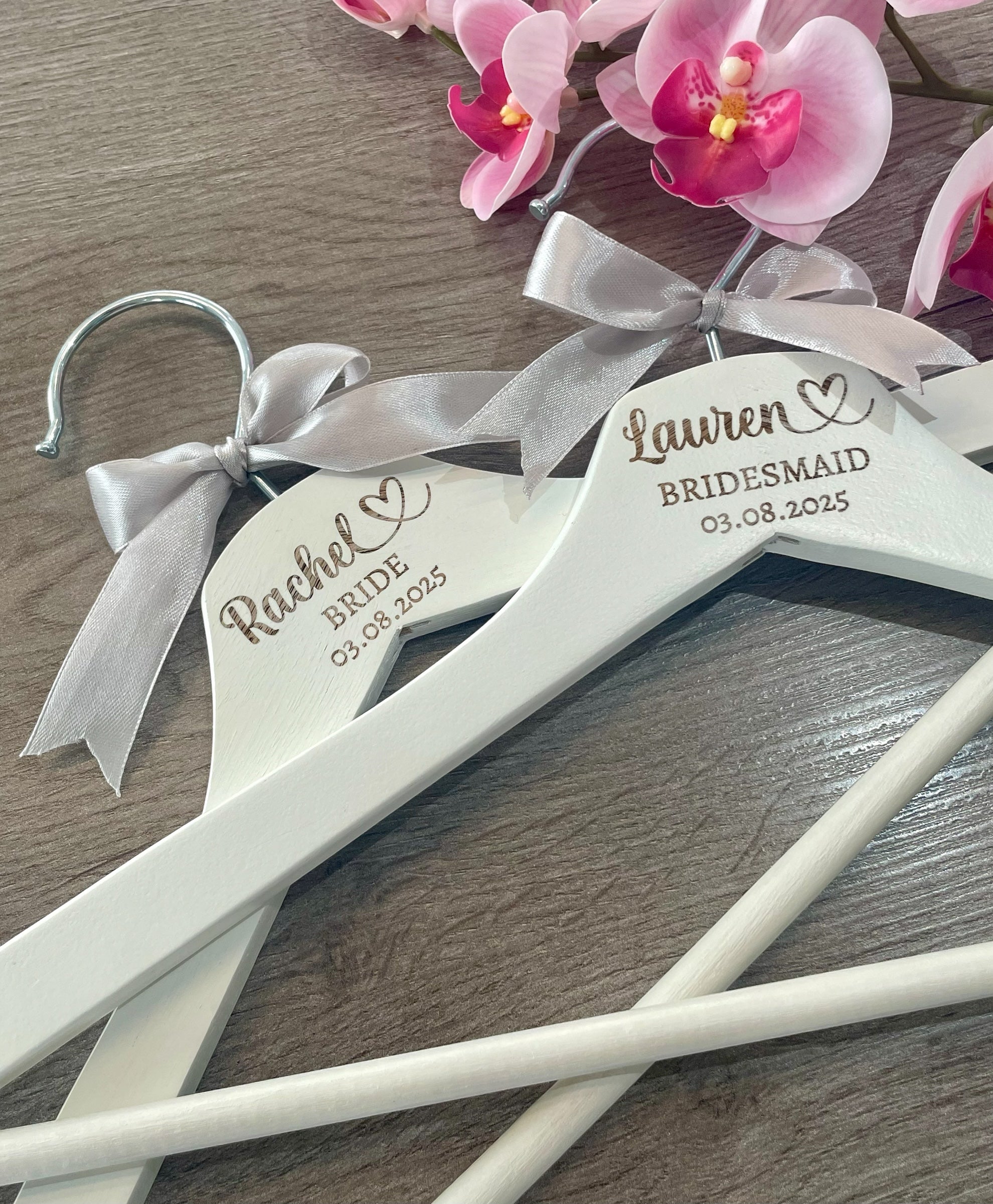 Custom Personalised Engraved Wedding Hanger: Bridal Party Keepsake with Satin Bow