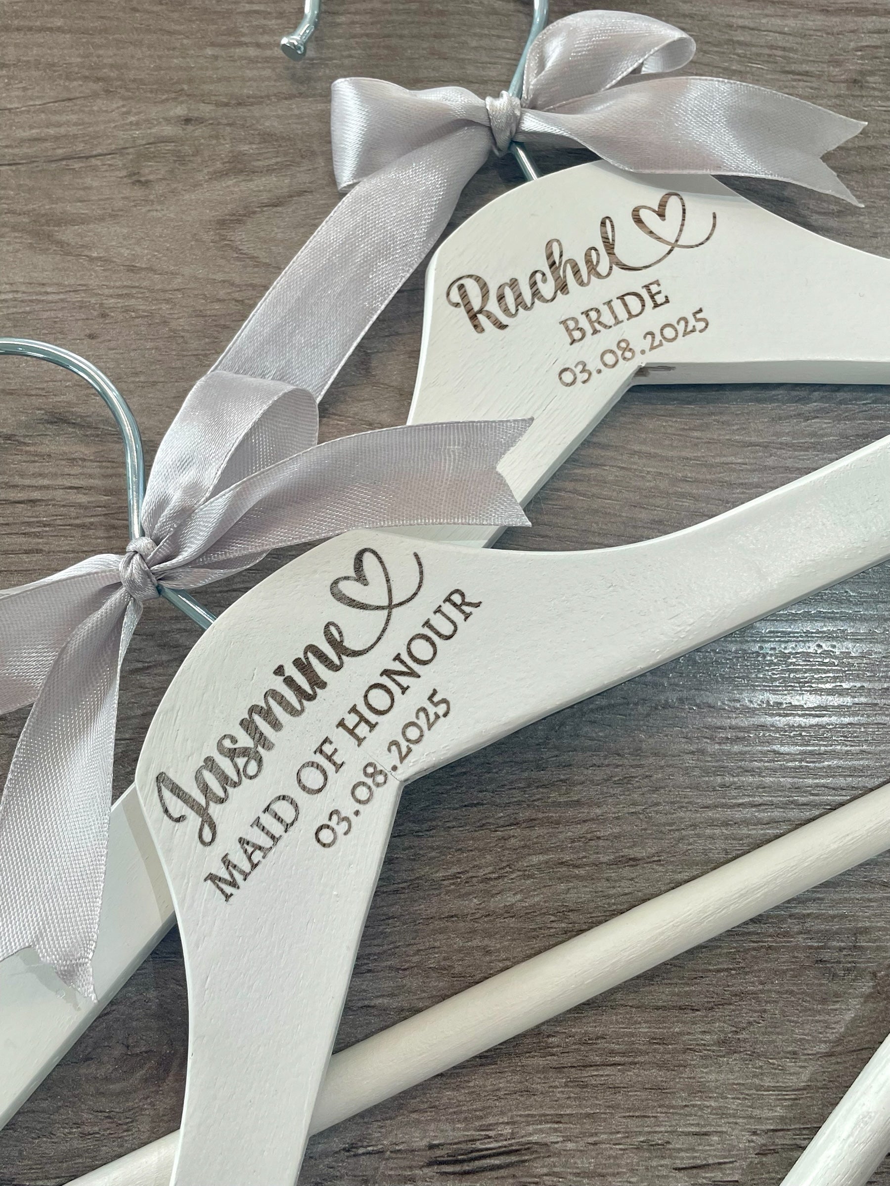Custom Personalised Engraved Wedding Hanger: Bridal Party Keepsake with Satin Bow