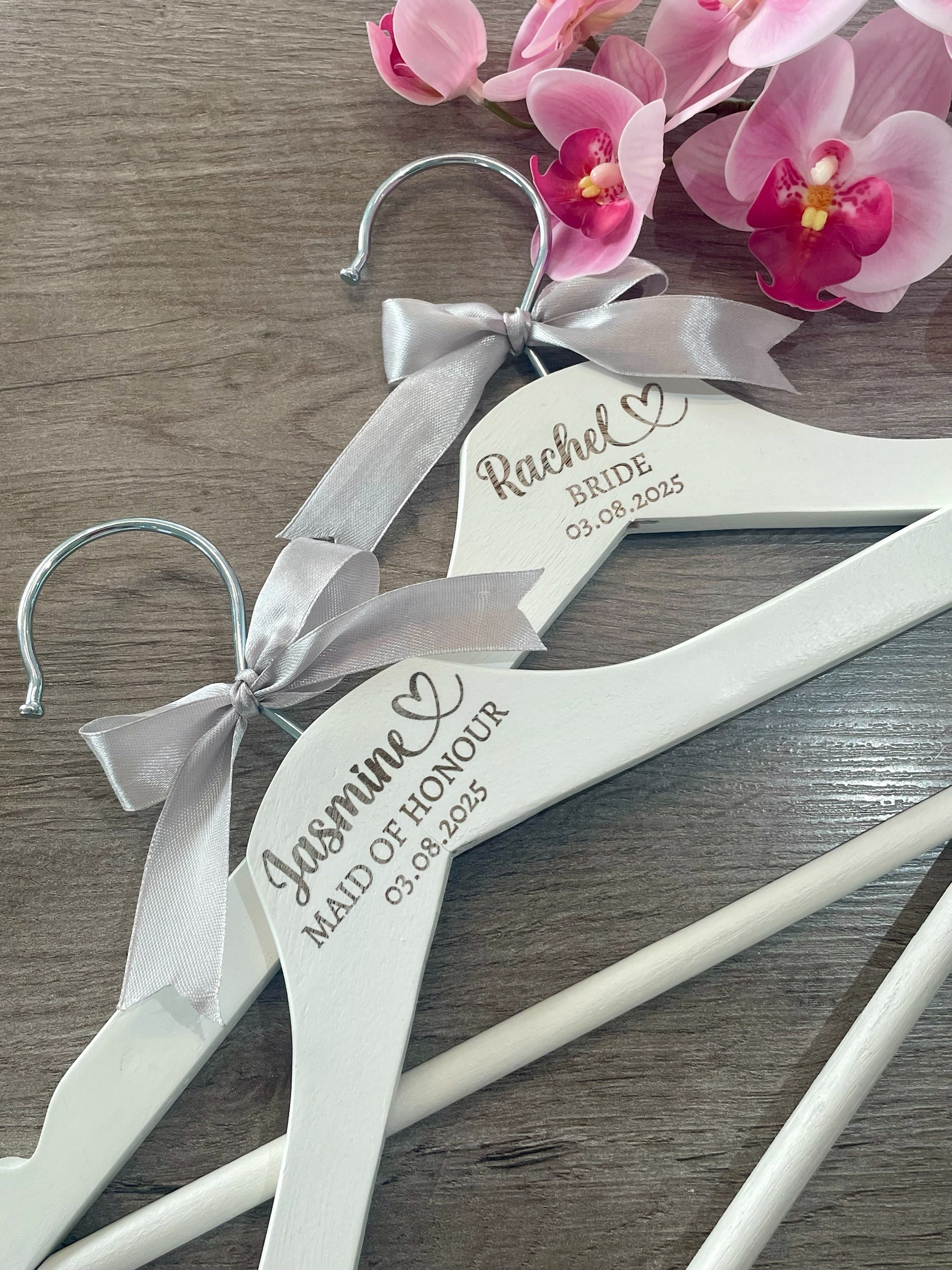 Custom Personalised Engraved Wedding Hanger: Bridal Party Keepsake with Satin Bow