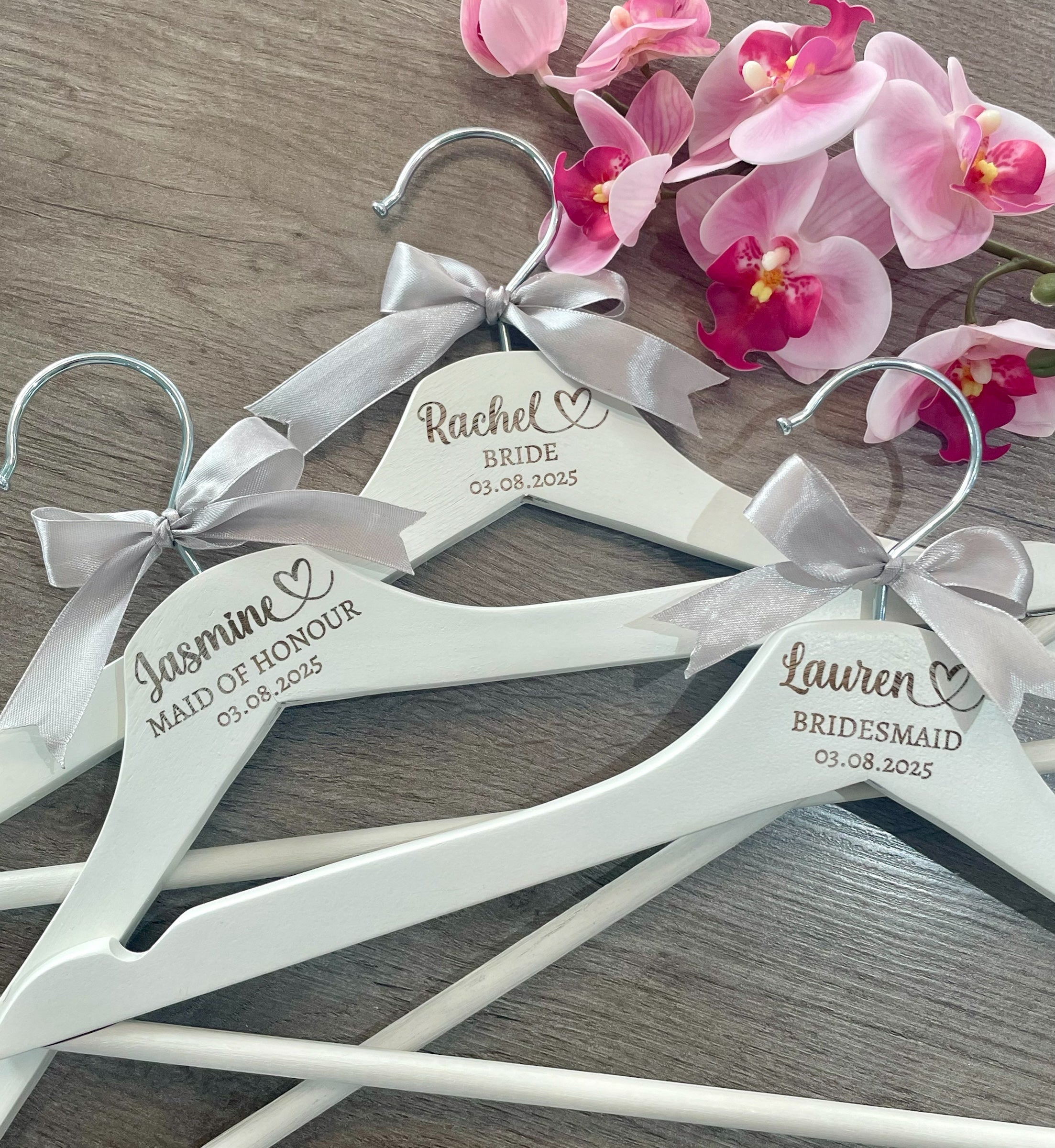 Custom Personalised Engraved Wedding Hanger: Bridal Party Keepsake with Satin Bow