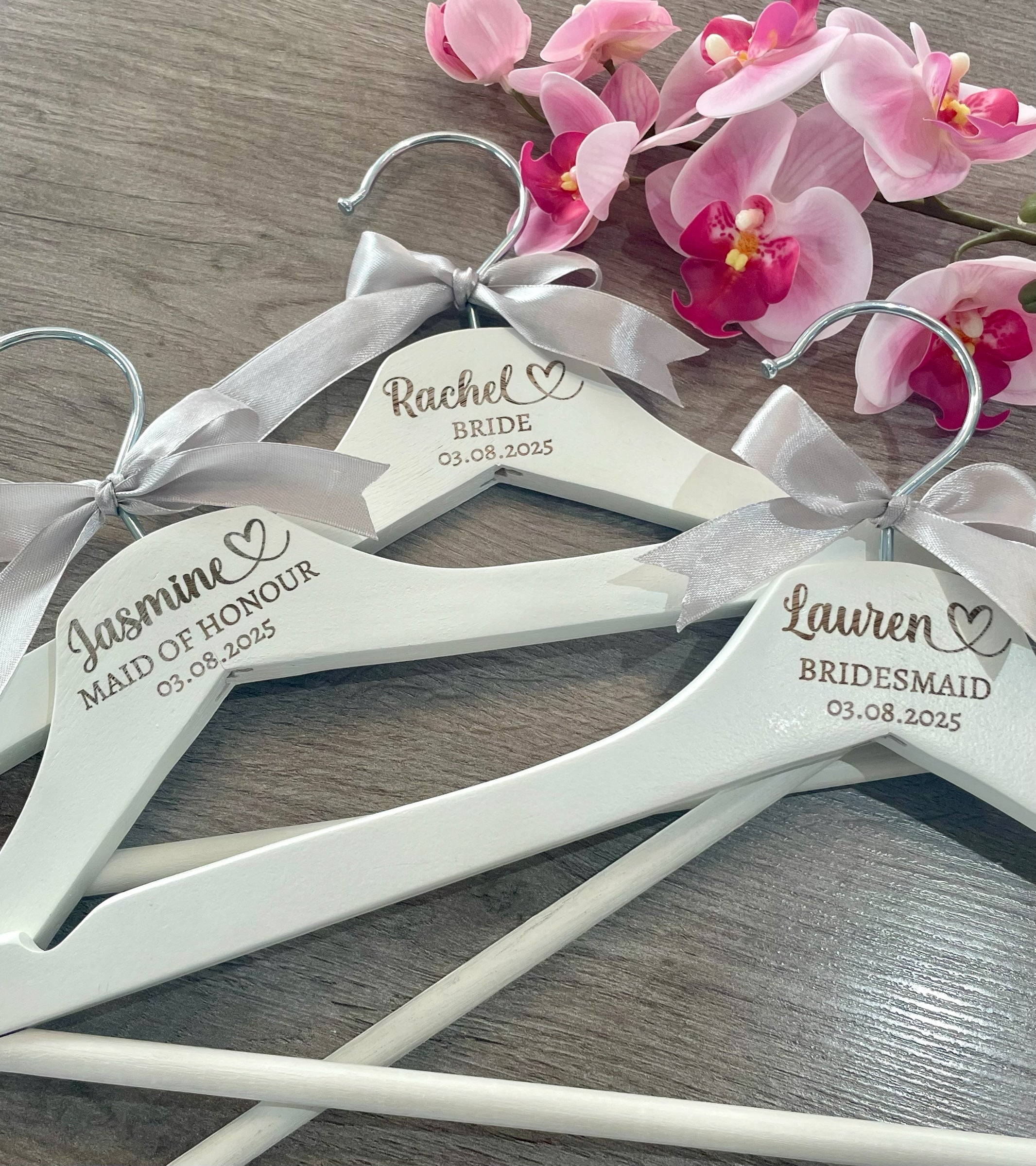 Custom Personalised Engraved Wedding Hanger: Bridal Party Keepsake with Satin Bow