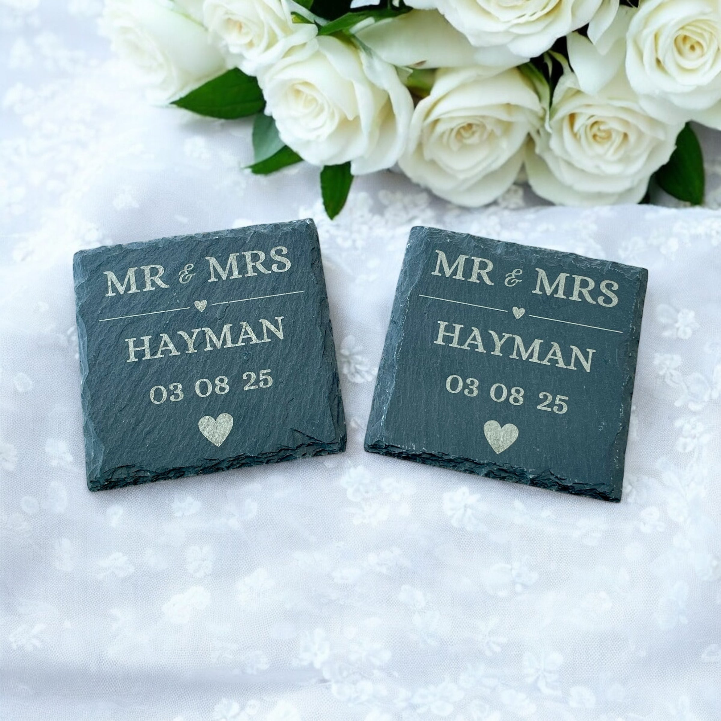 Personalised Engraved Slate Coasters | Custom Wedding & Anniversary Gift