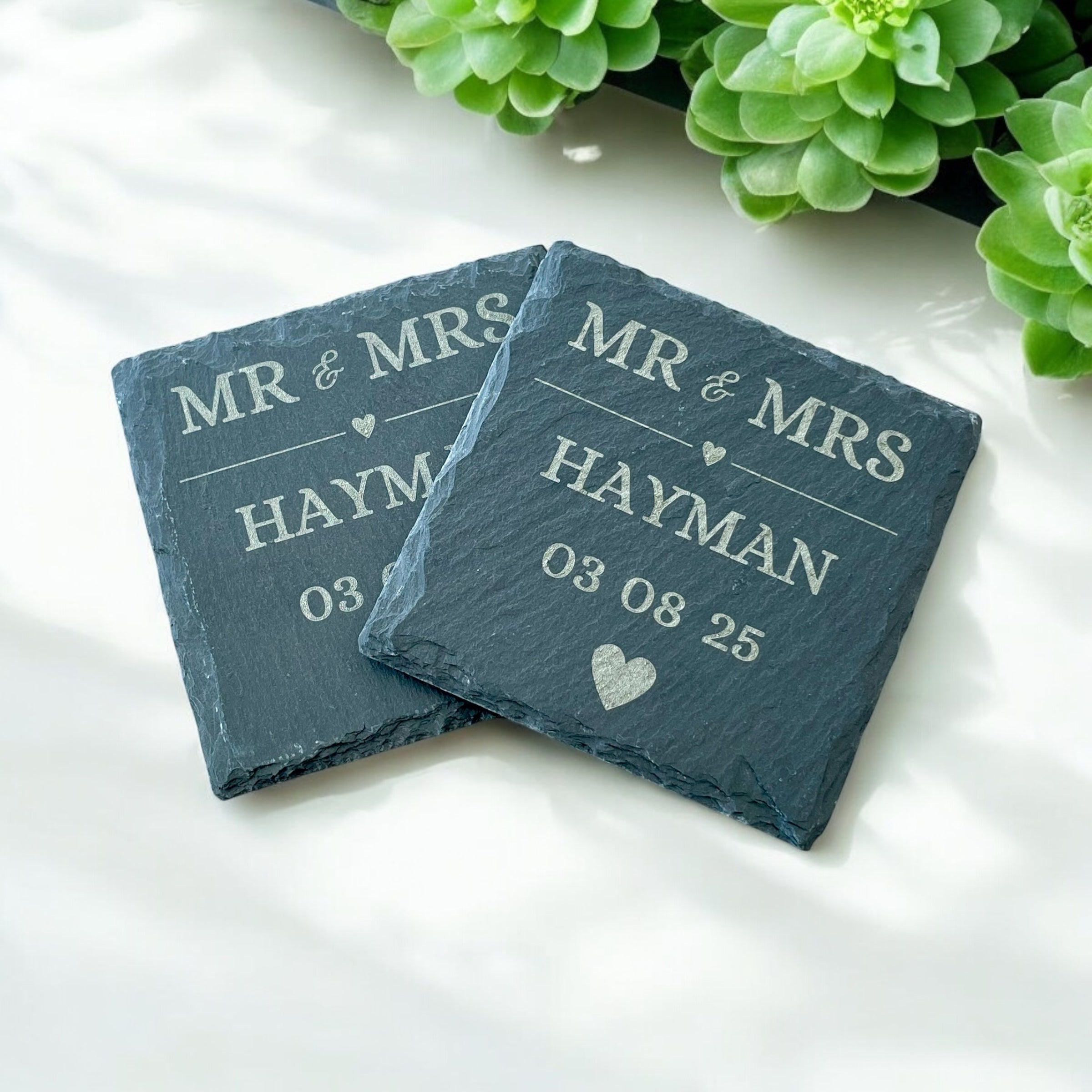 Personalised Engraved Slate Coasters | Custom Wedding & Anniversary Gift