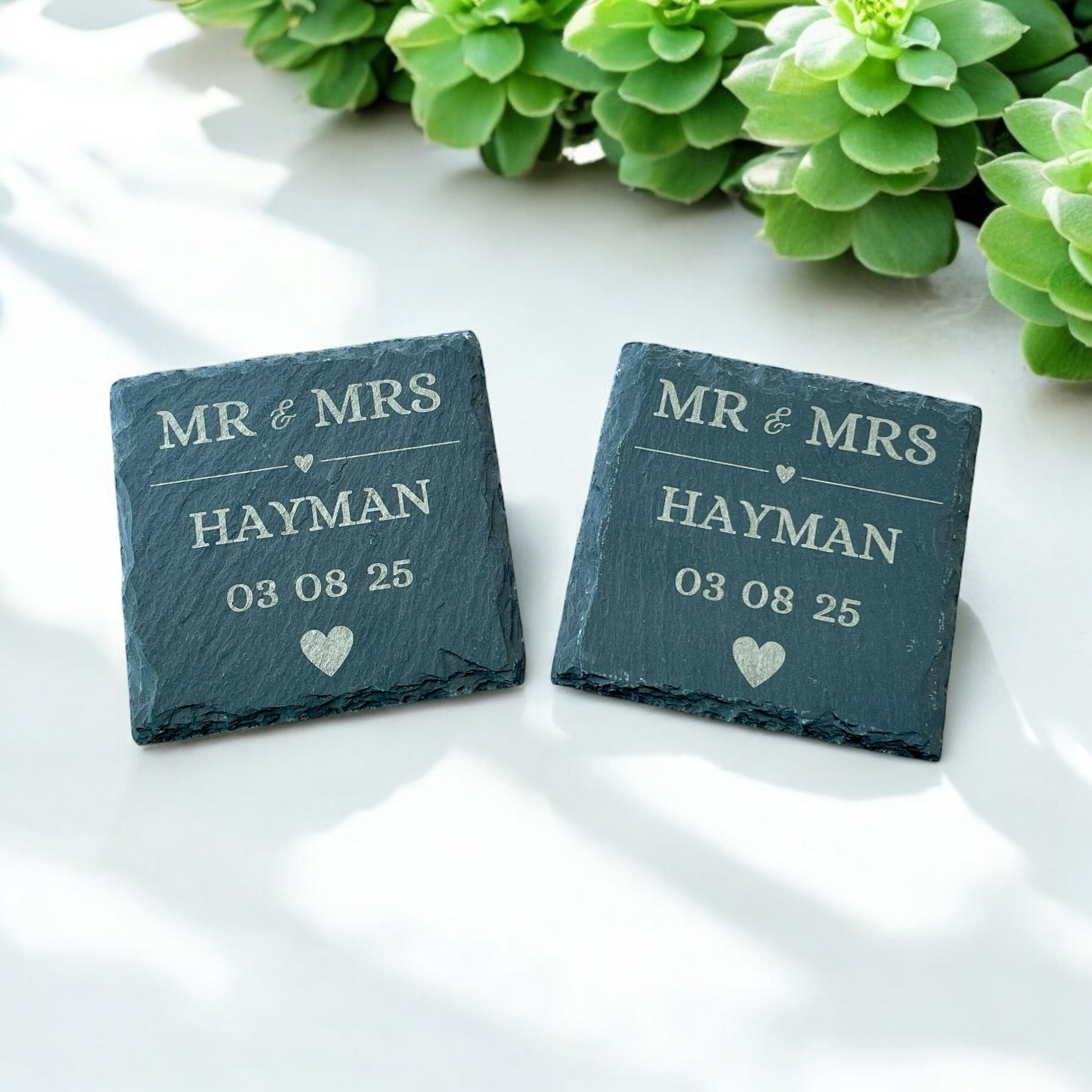 Personalised Engraved Slate Coasters | Custom Wedding & Anniversary Gift