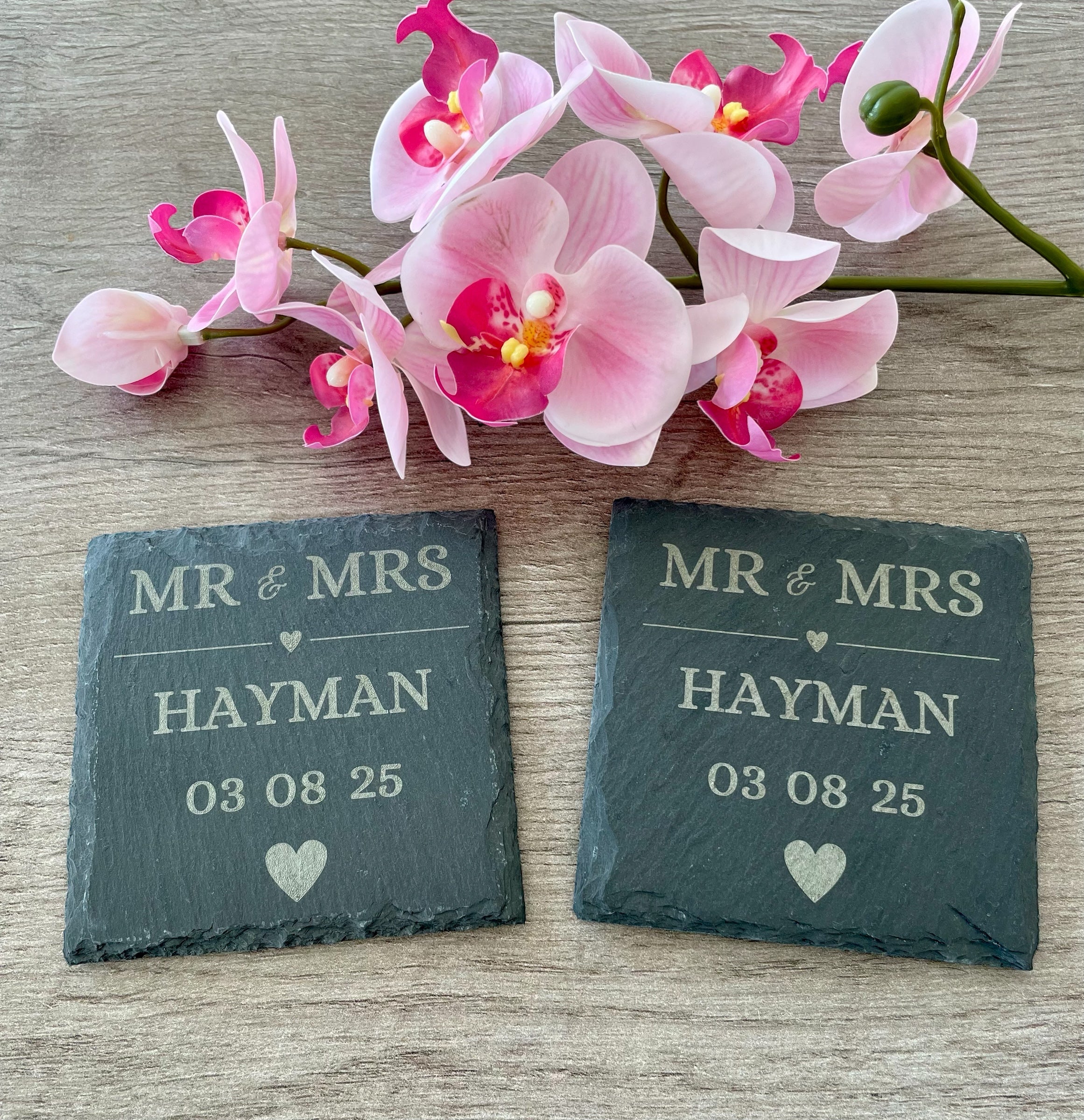 Personalised Engraved Slate Coasters | Custom Wedding & Anniversary Gift