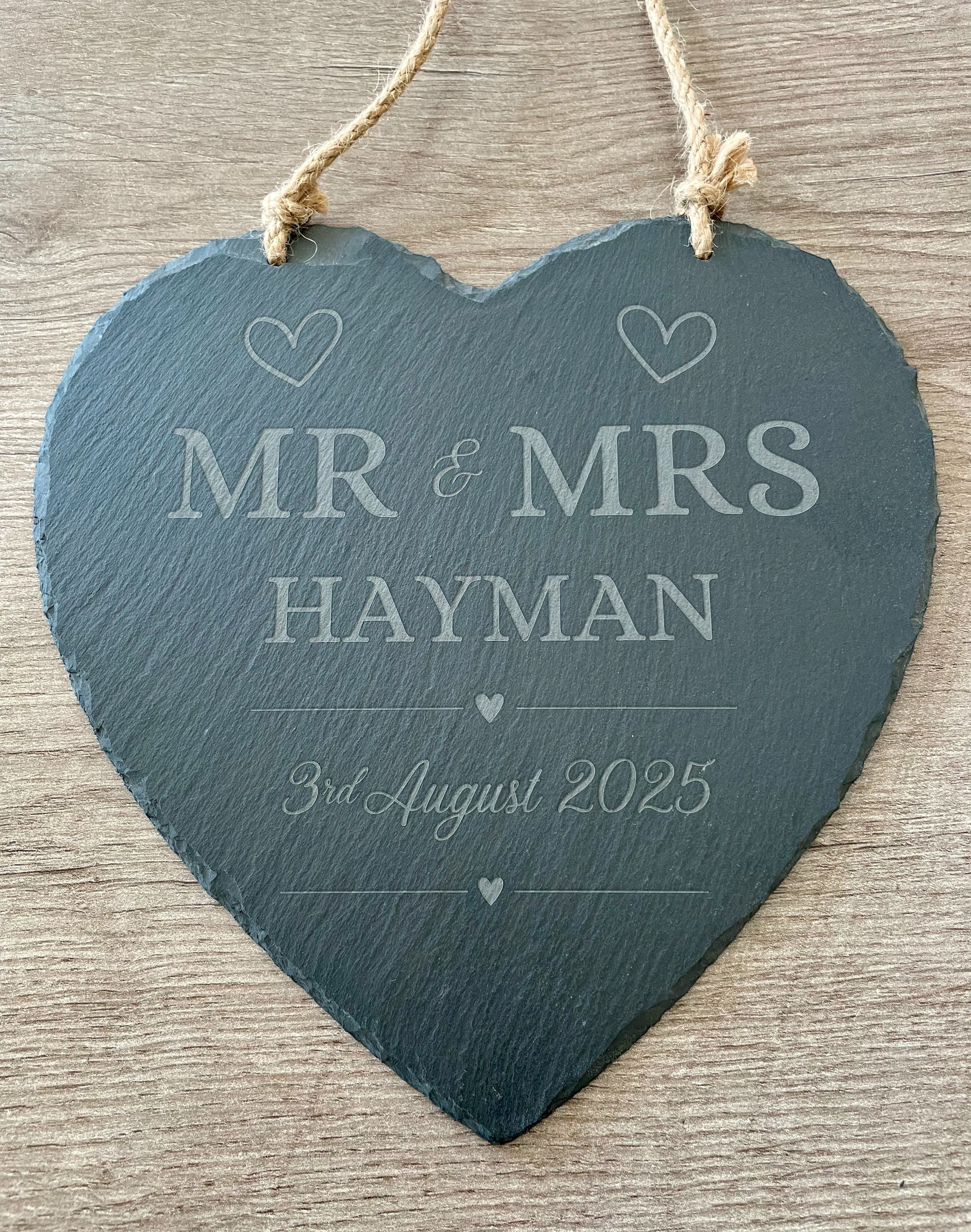 Personalised Engraved Slate Heart Plaque | Custom Wedding Anniversary Keepsake