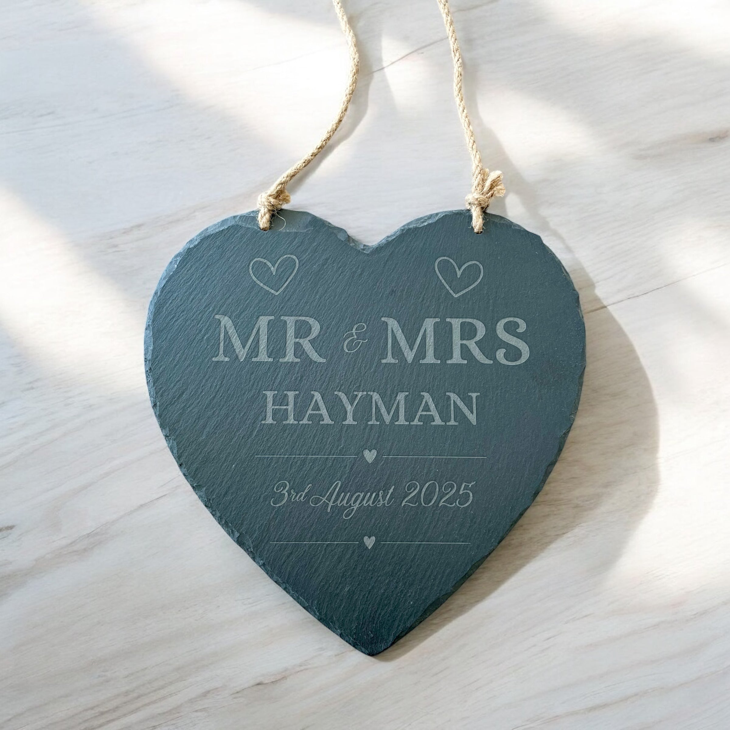 Personalised Engraved Slate Heart Plaque | Custom Wedding Anniversary Keepsake
