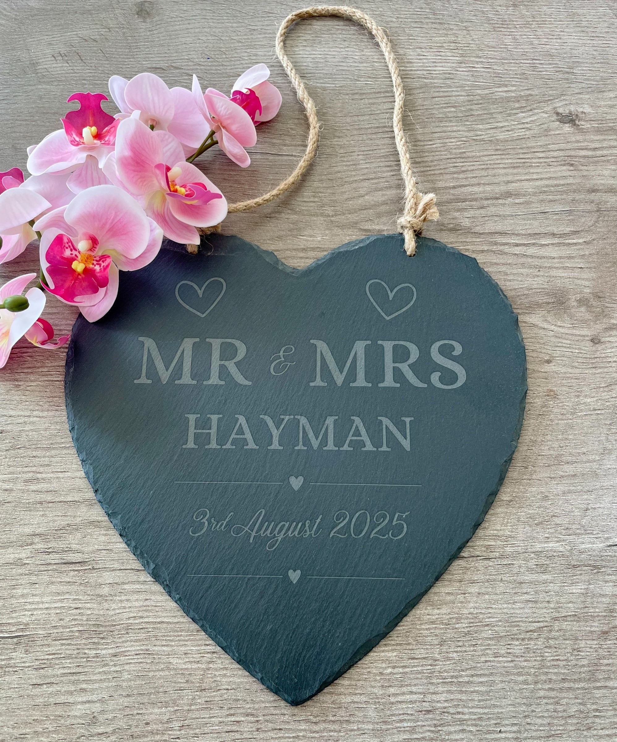 Personalised Engraved Slate Heart Plaque | Custom Wedding Anniversary Keepsake