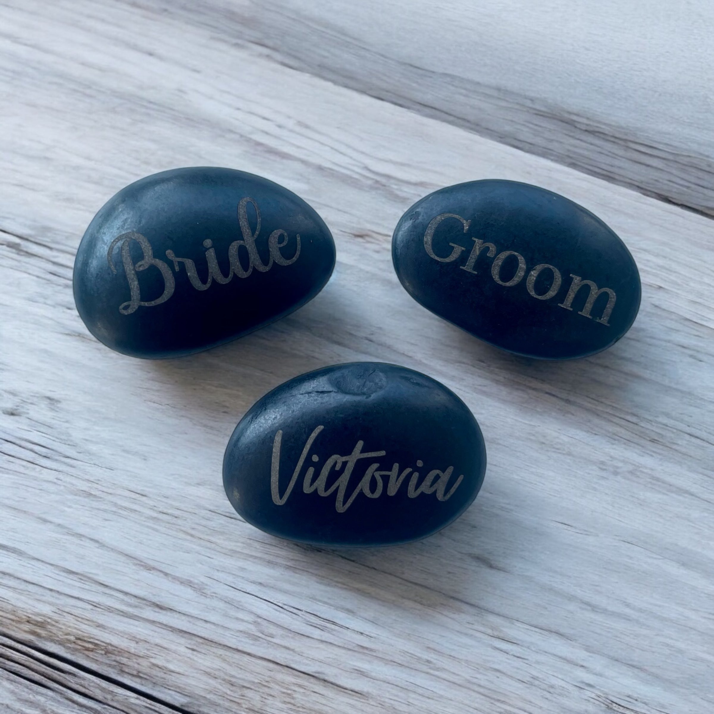 Personalised Engraved Pebbles | Wedding Favours & Place Names | Custom Stone Keepsake | Rustic Table Décor
