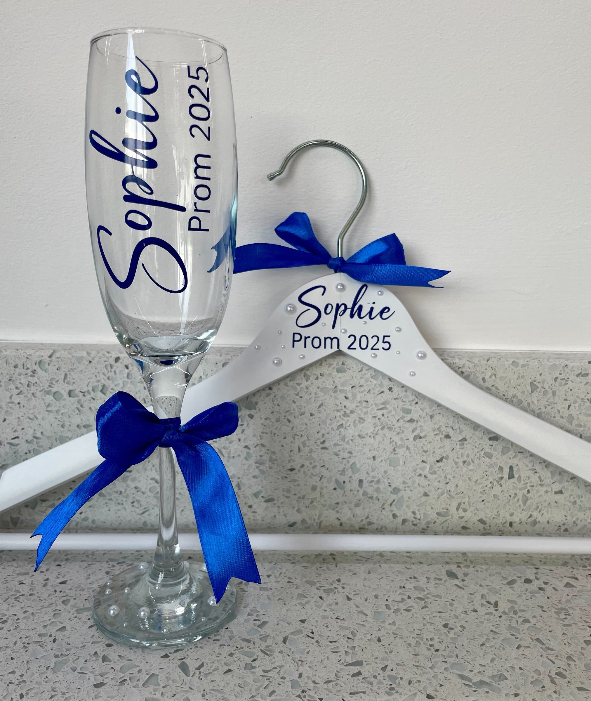 Personalised Prom Hanger & Champagne Flute Set – Custom Name & Year Keepsake Gift