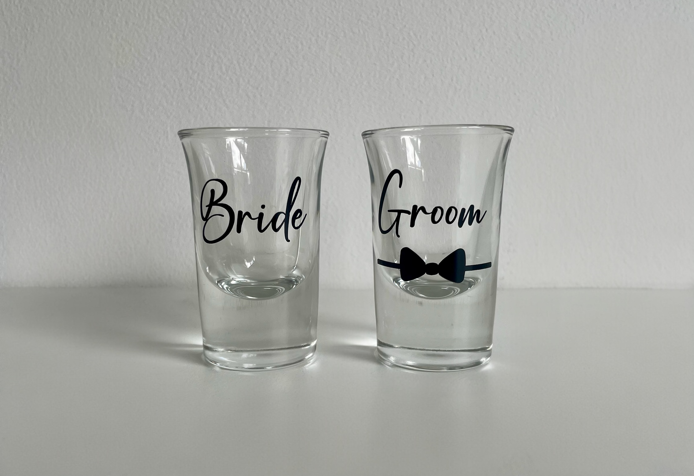 Personalised Bride & Groom Shot Glass Set | Custom Wedding Toast Keepsake Glasses