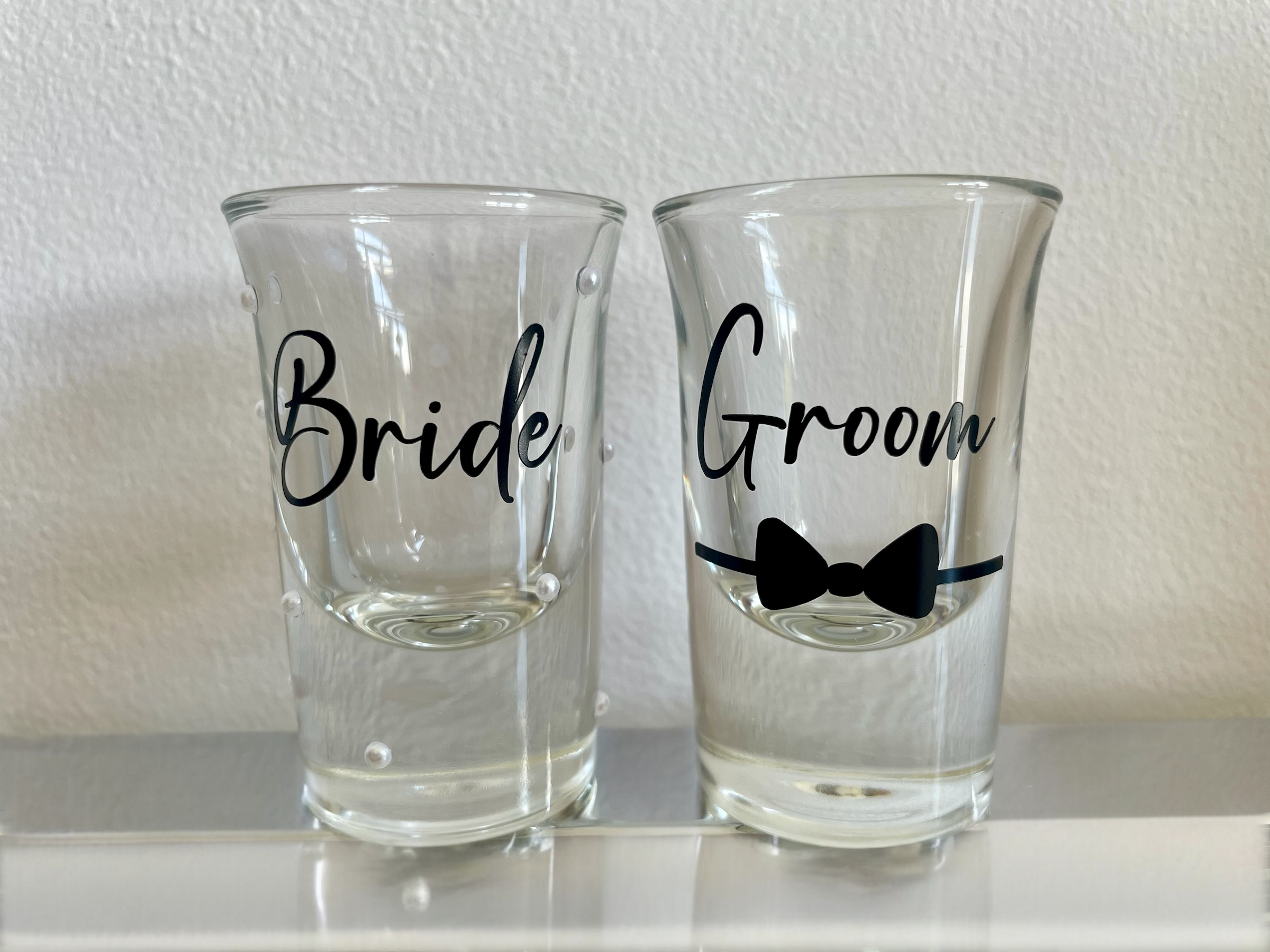 Personalised Bride & Groom Shot Glass Set | Custom Wedding Toast Keepsake Glasses