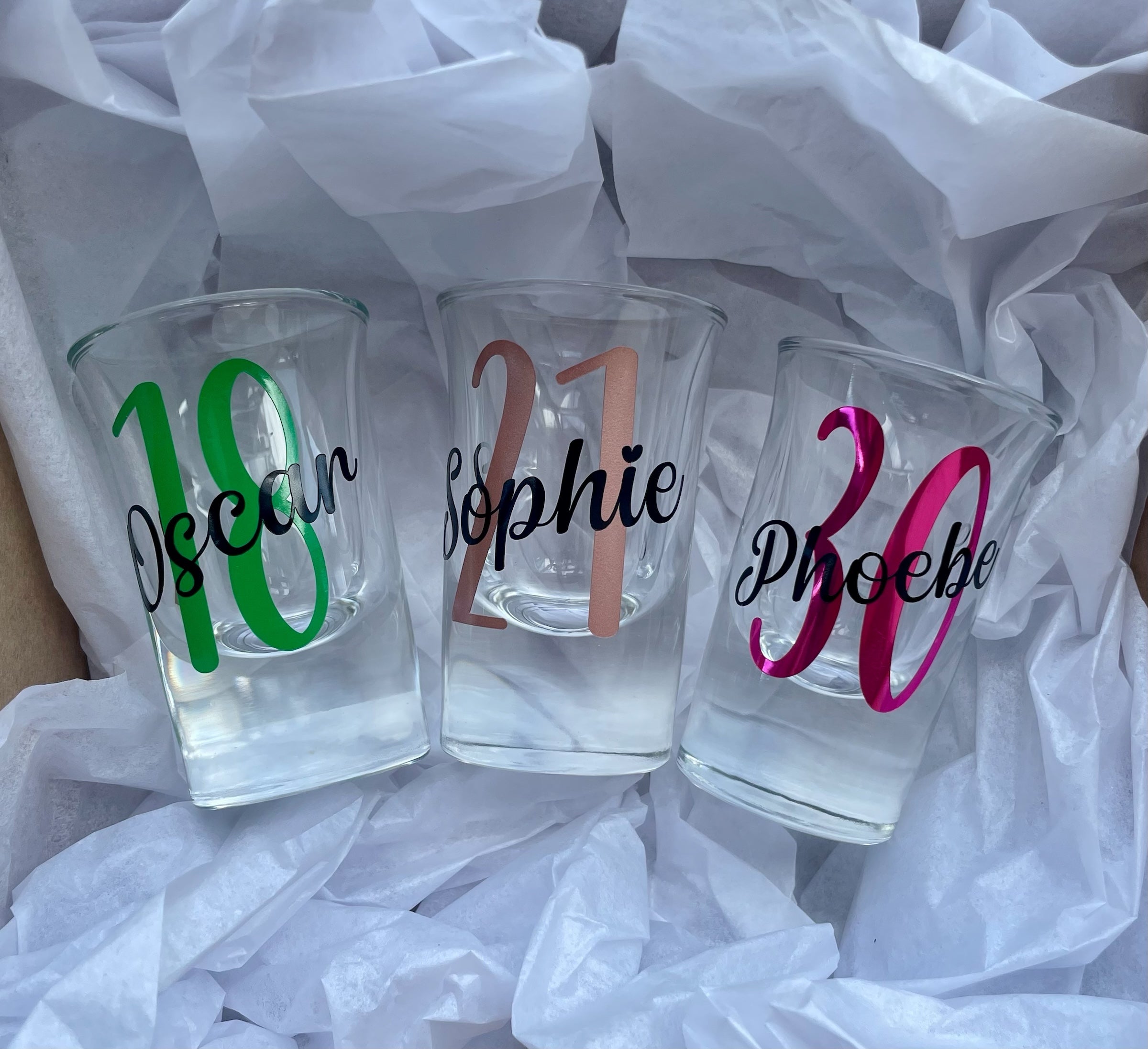 Personalised Age Shot Glass – Custom Birthday Gift with Any Age & Vinyl Colour Option