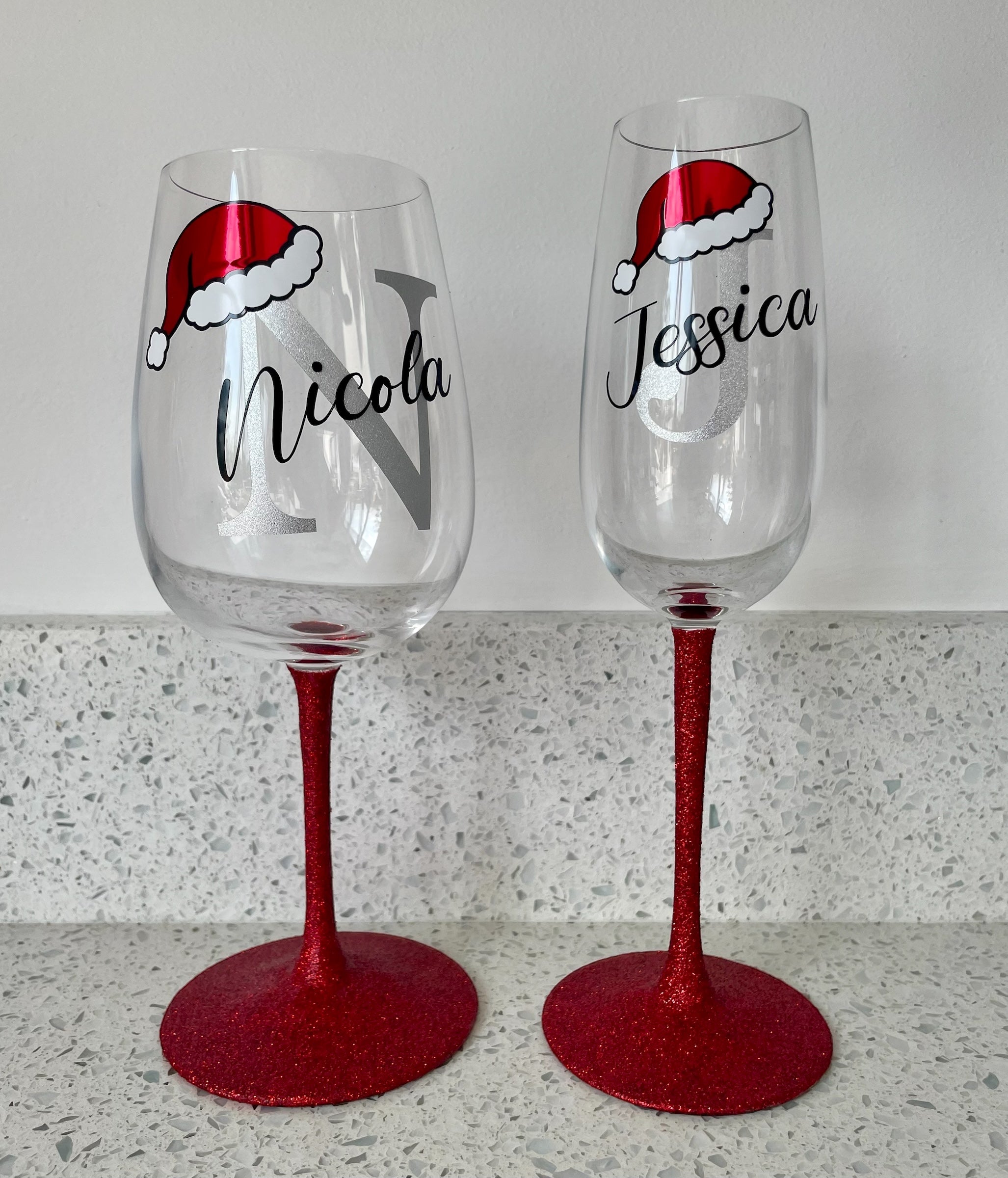 Personalised Initial Christmas Glass | Custom Festive Wine / Champagne / Stemless Glass