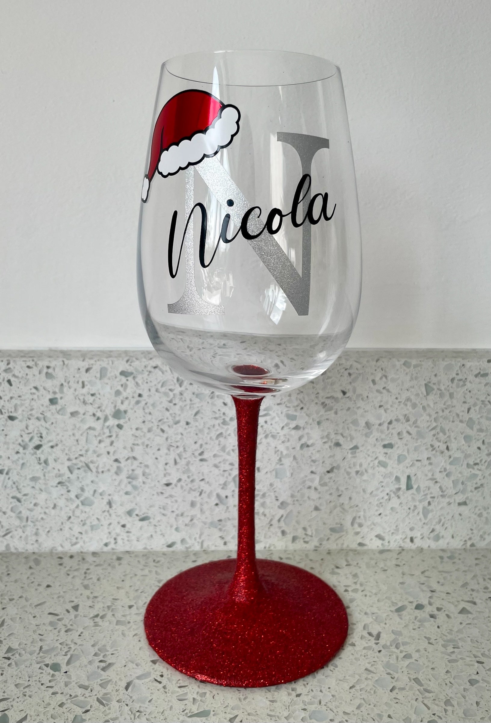 Personalised Initial Christmas Glass | Custom Festive Wine / Champagne / Stemless Glass