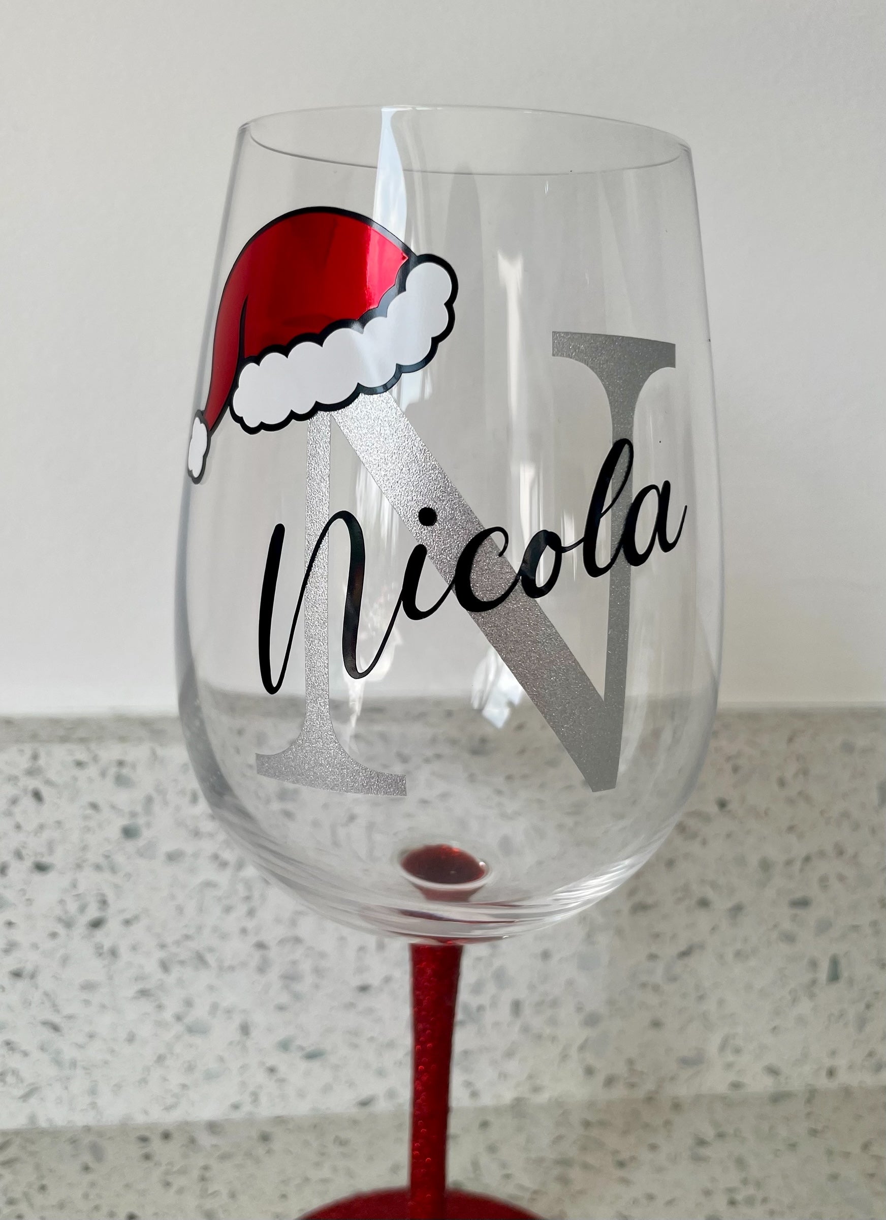 Personalised Initial Christmas Glass | Custom Festive Wine / Champagne / Stemless Glass