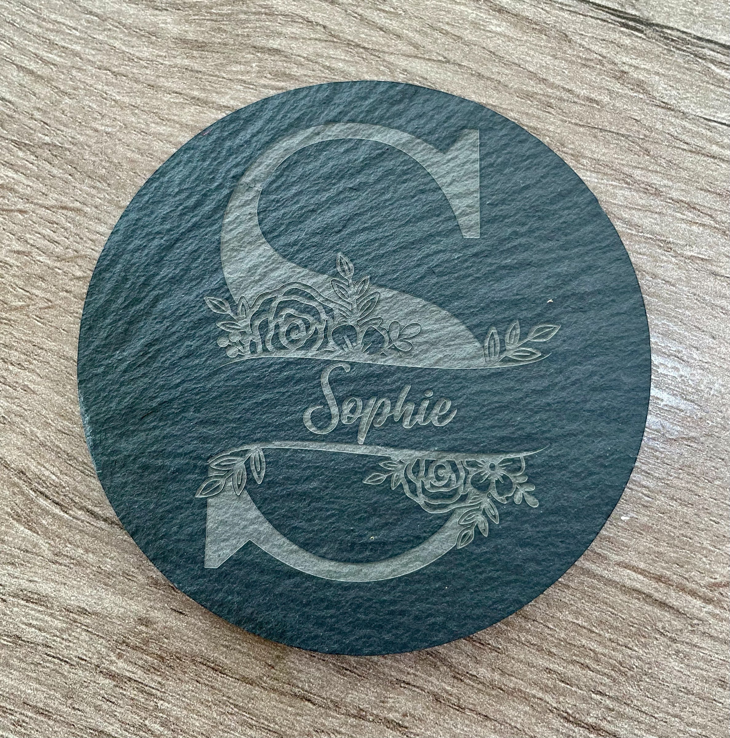 Personalised Monogram Slate Coaster – Custom Engraved Name Gift