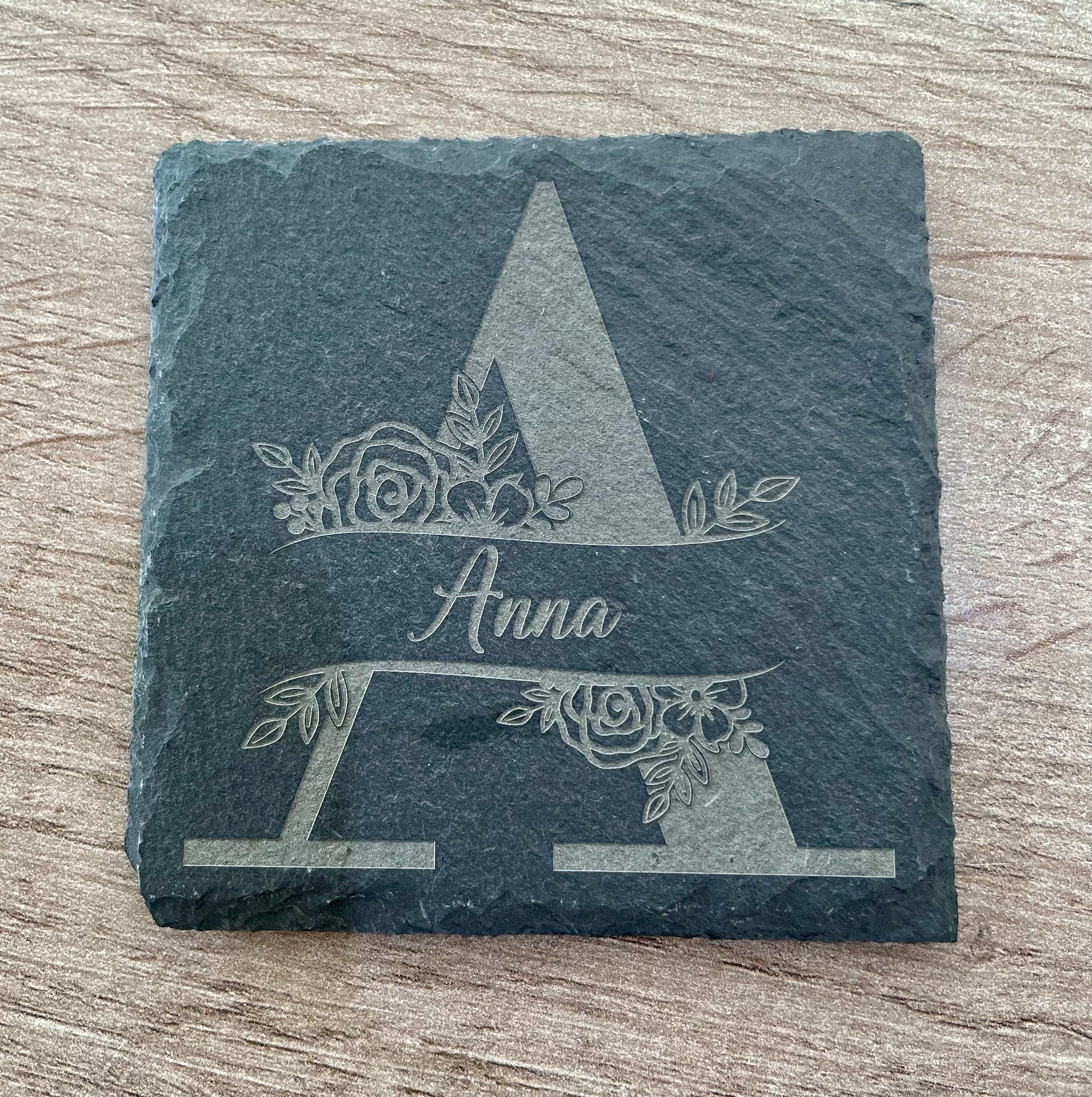 Personalised Monogram Slate Coaster – Custom Engraved Name Gift