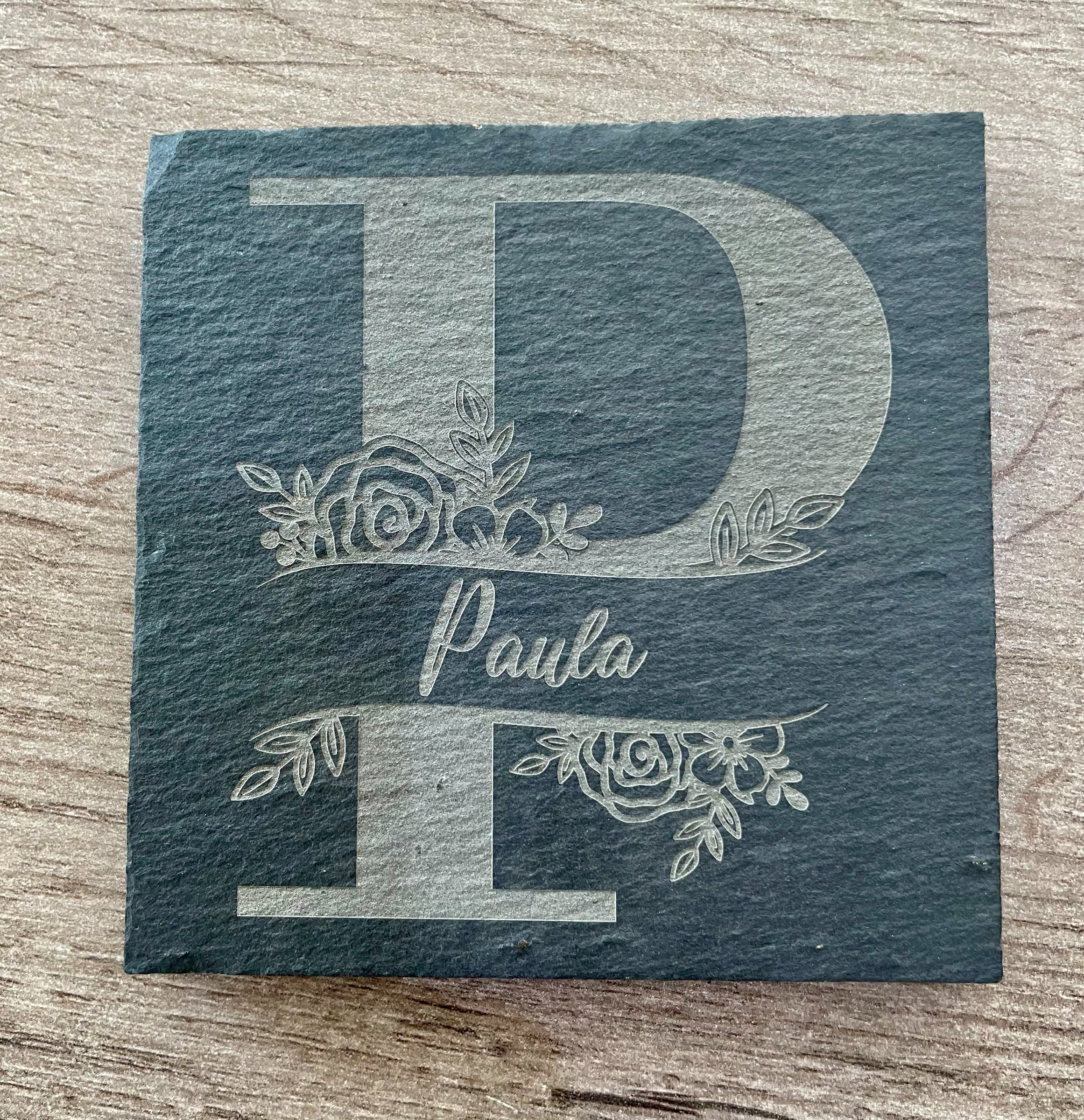 Personalised Monogram Slate Coaster – Custom Engraved Name Gift