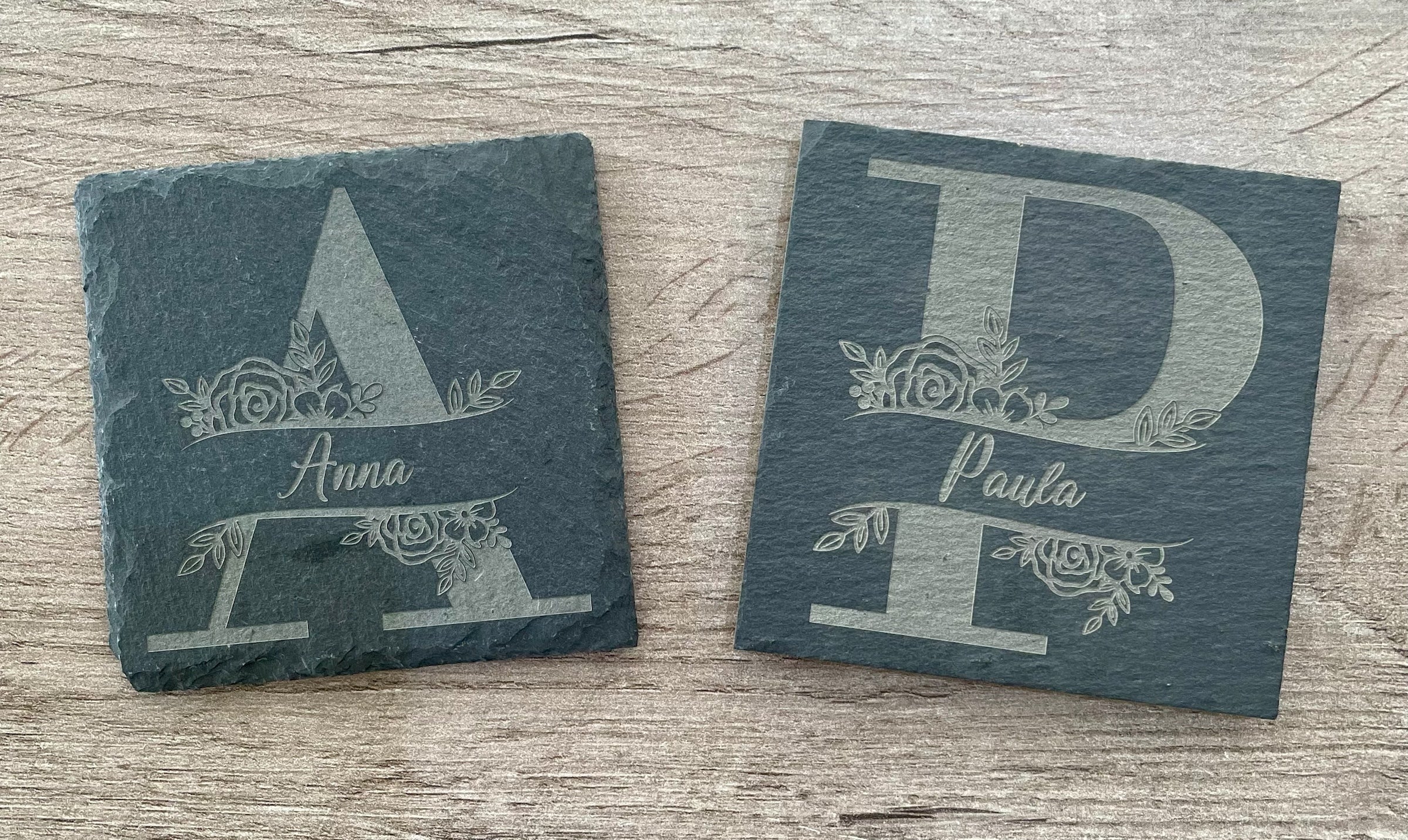 Personalised Monogram Slate Coaster – Custom Engraved Name Gift
