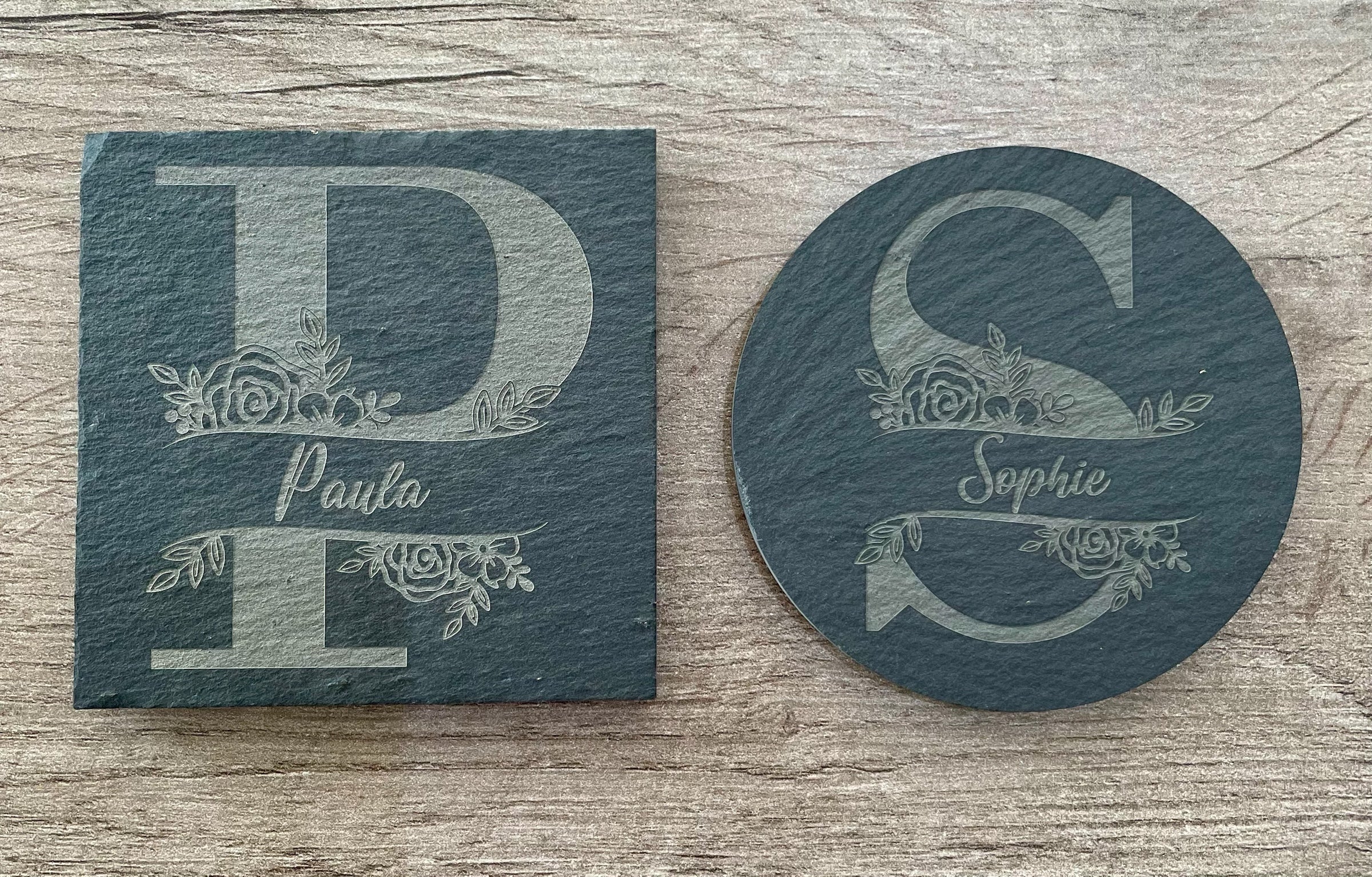 Personalised Monogram Slate Coaster – Custom Engraved Name Gift