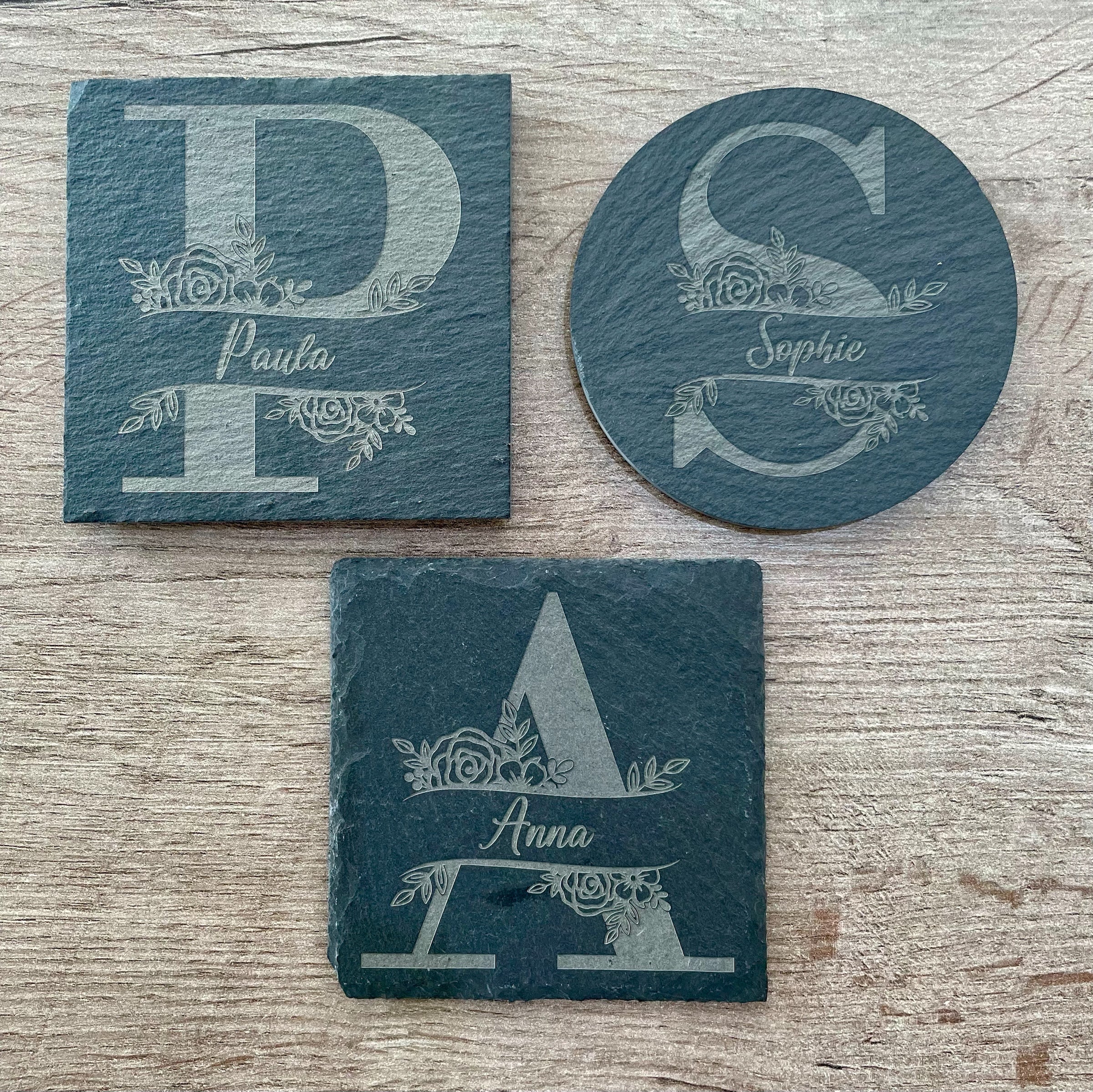 Personalised Monogram Slate Coaster – Custom Engraved Name Gift