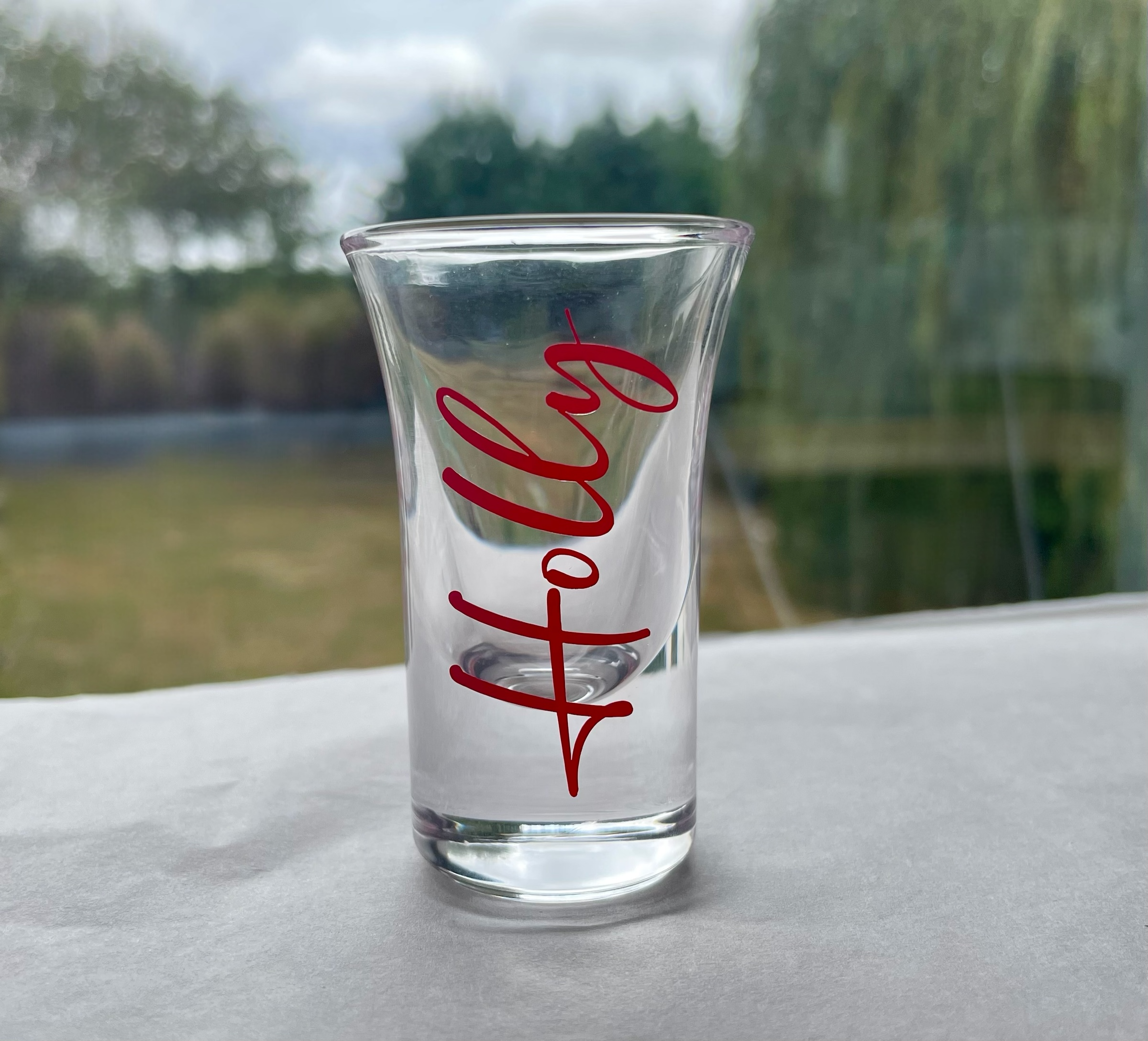 Personalised Name Shot Glass – Custom Gift with Any Name & Vinyl Colour Option