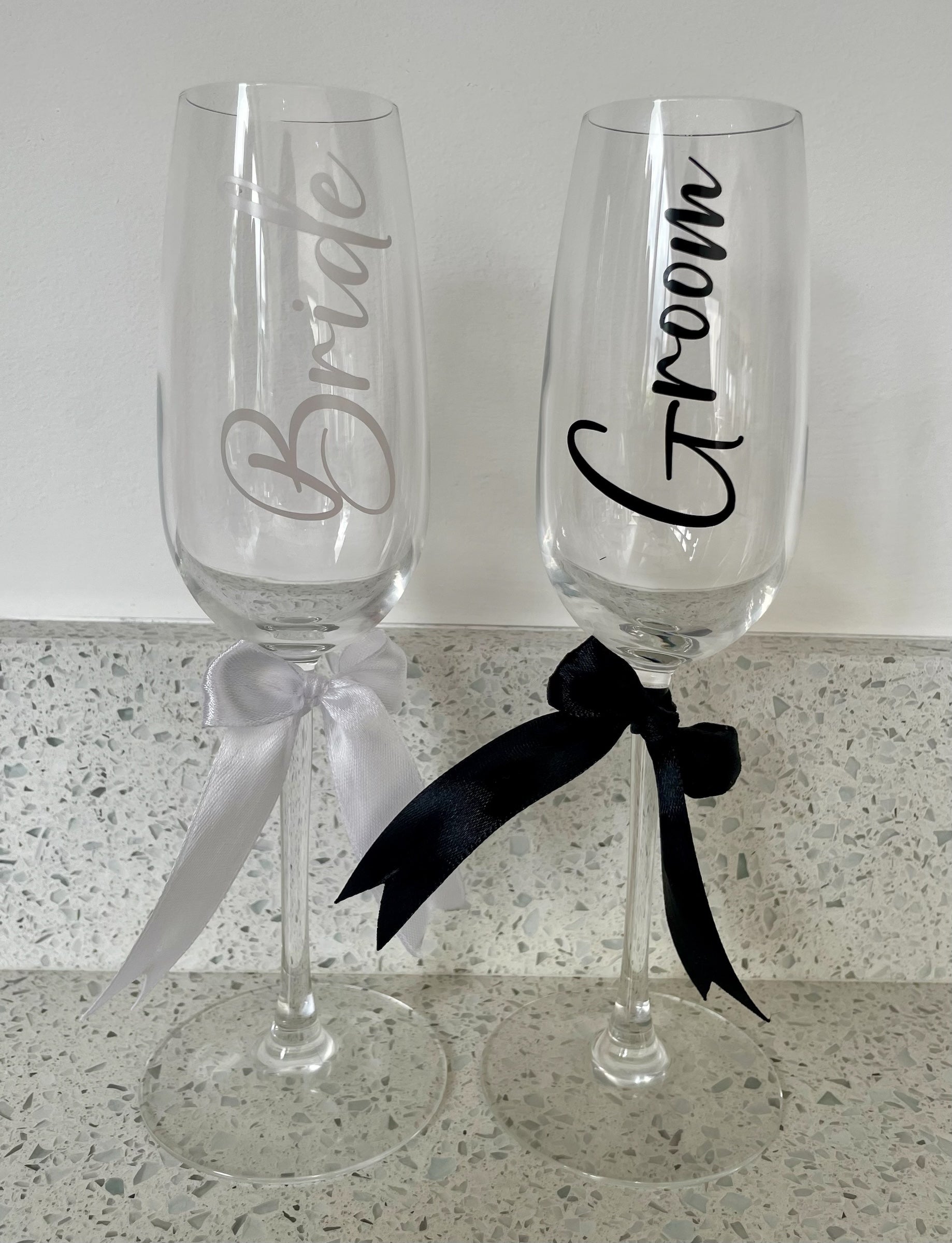 Personalised Wedding Champagne Flutes: Bride & Groom Keepsake with Date Ribbon