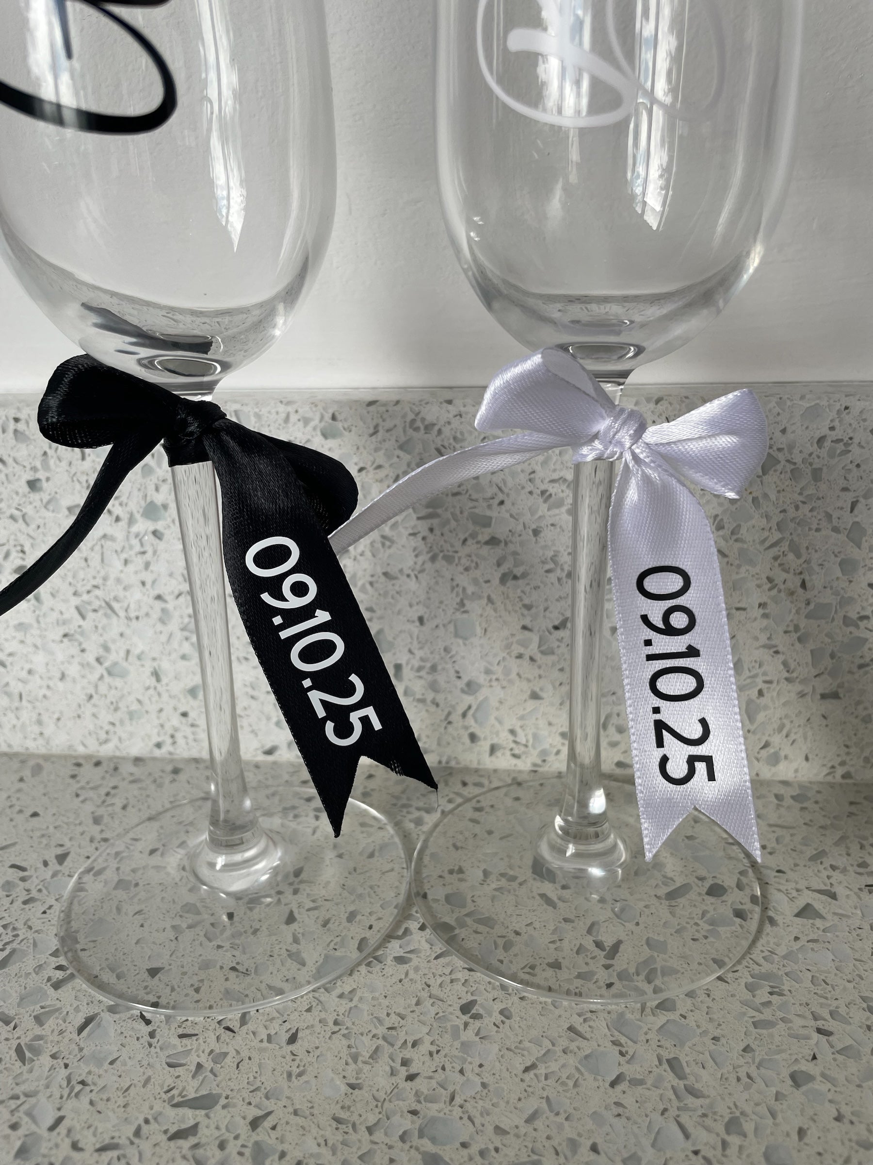 Personalised Wedding Champagne Flutes: Bride & Groom Keepsake with Date Ribbon
