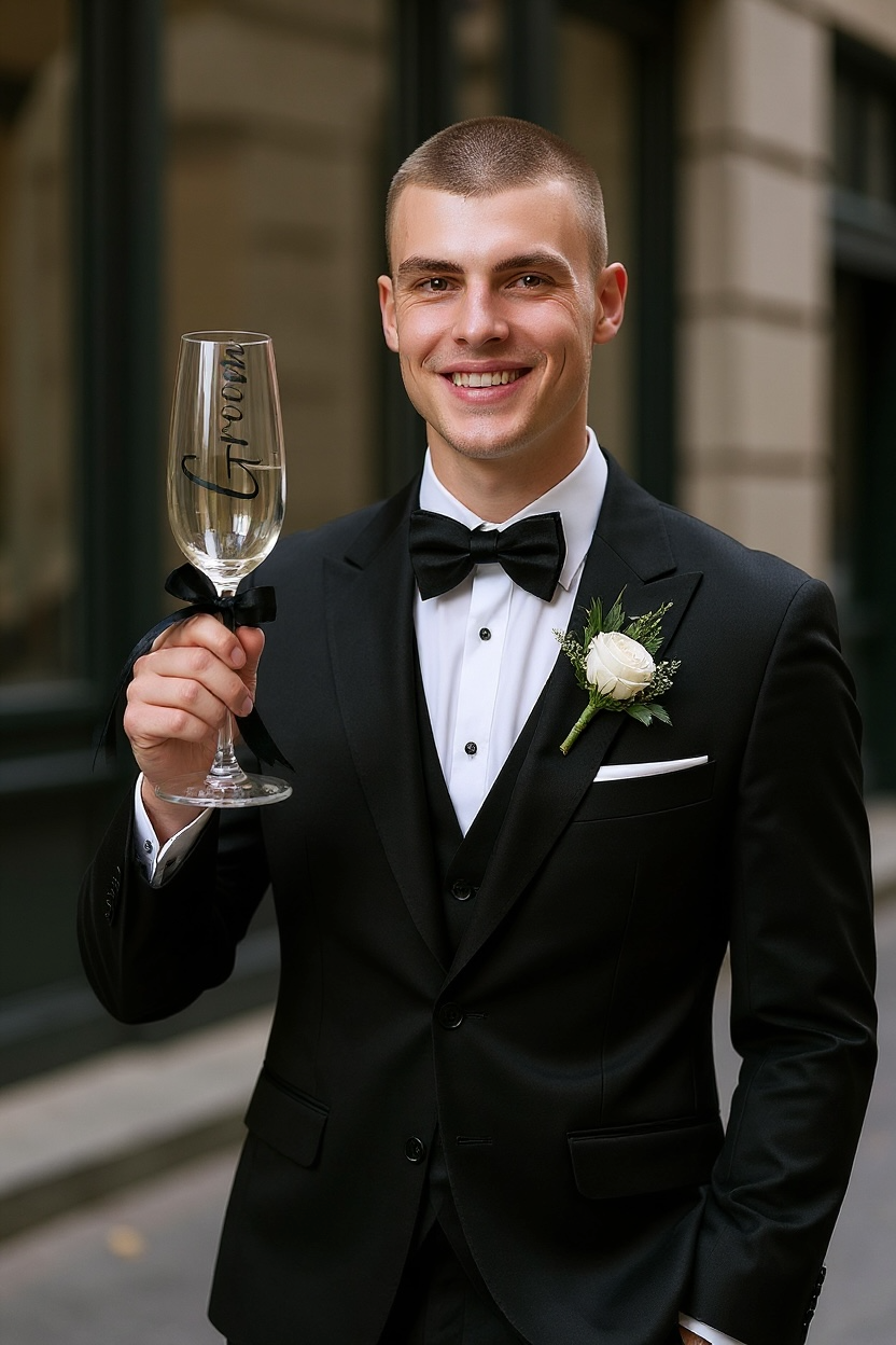 Personalised Wedding Champagne Flutes: Bride & Groom Keepsake with Date Ribbon