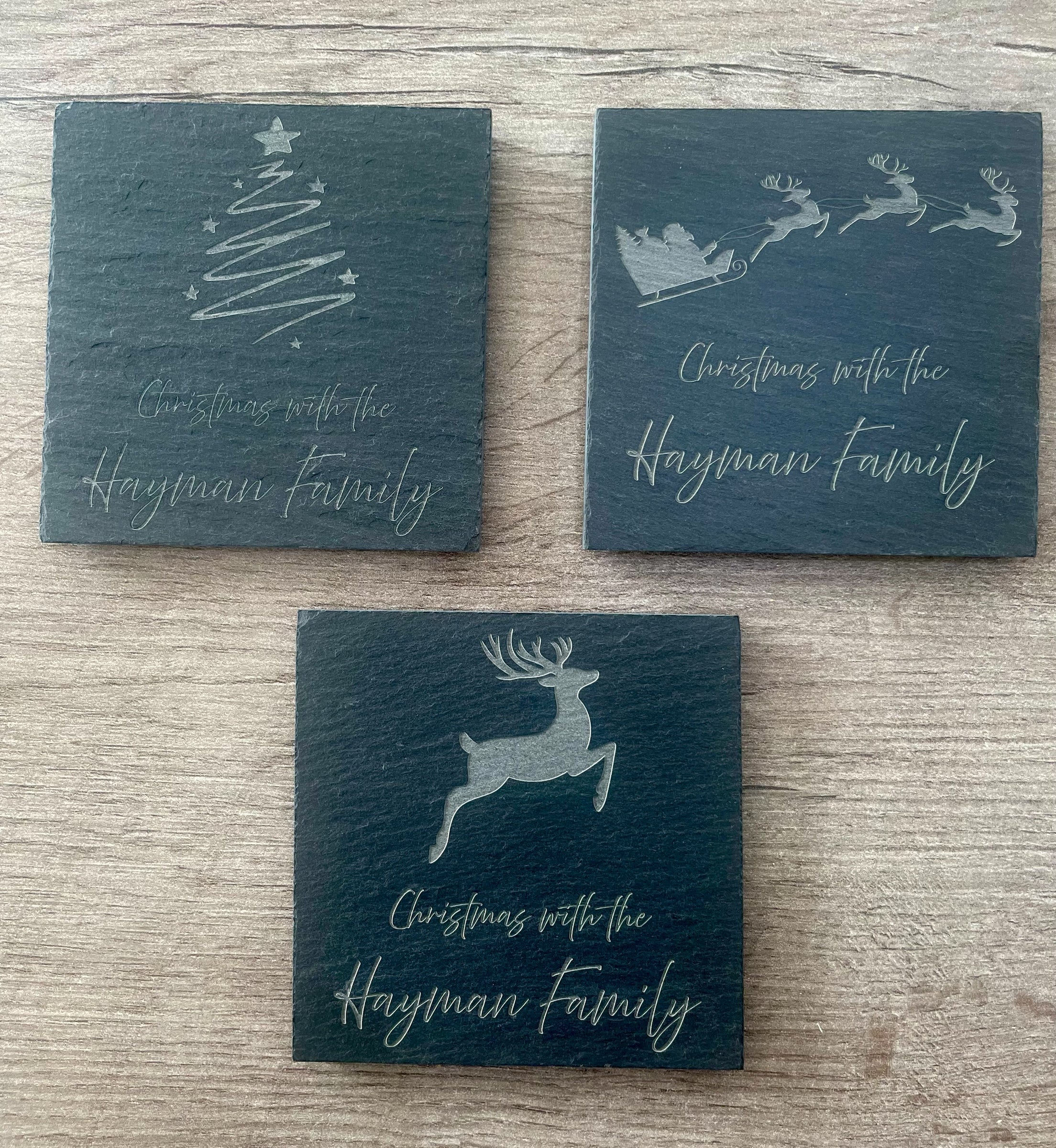 Personalised Family Christmas Slate Coasters: Engraved Table Decor