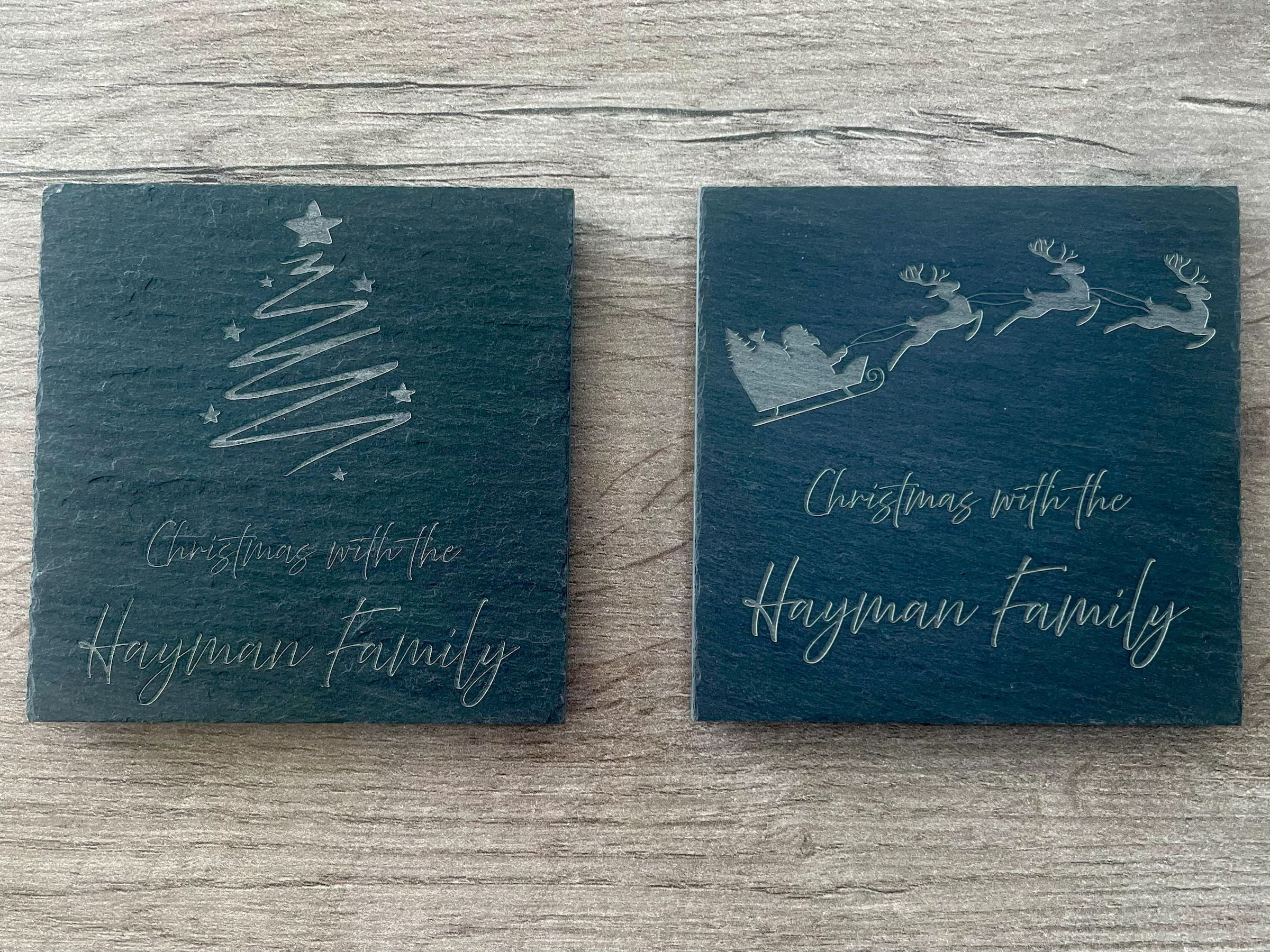 Personalised Family Christmas Slate Coasters: Engraved Table Decor