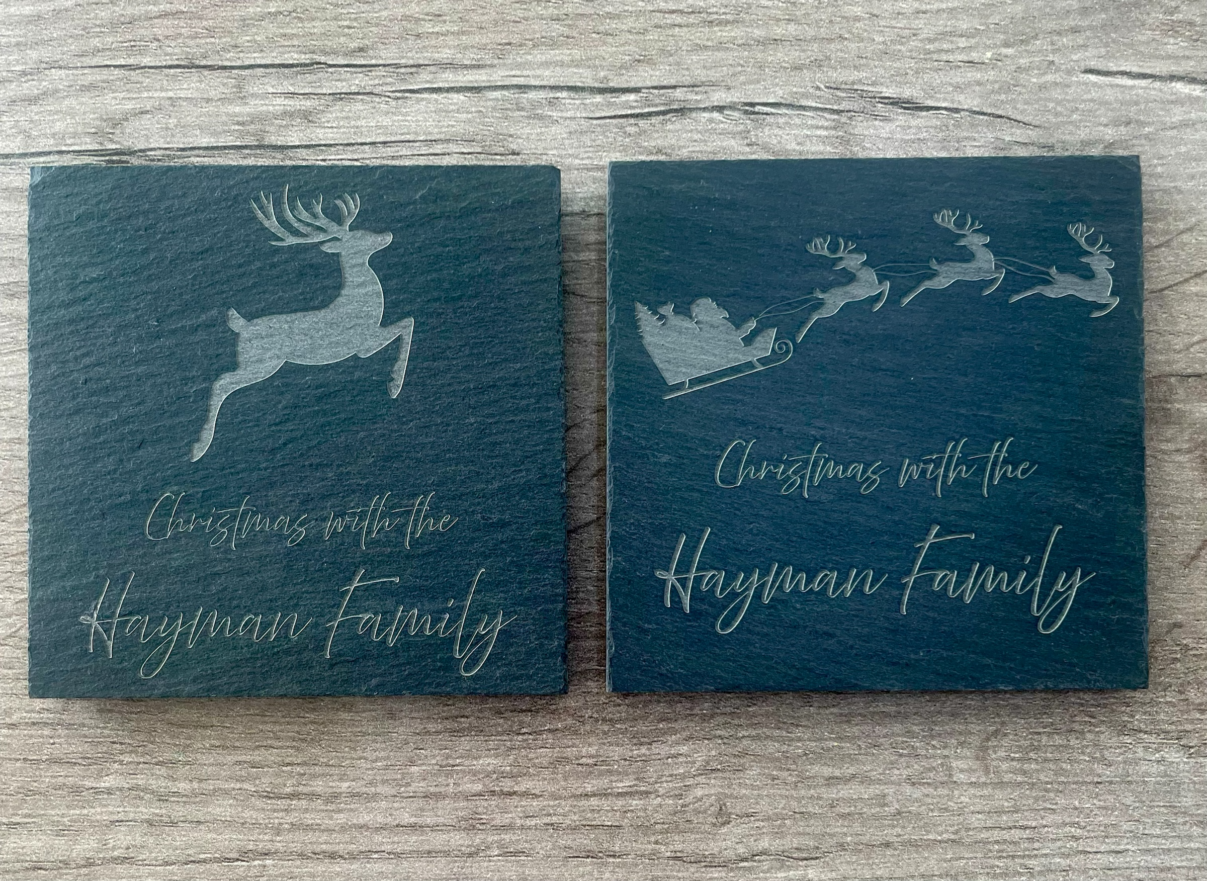 Personalised Family Christmas Slate Coasters: Engraved Table Decor