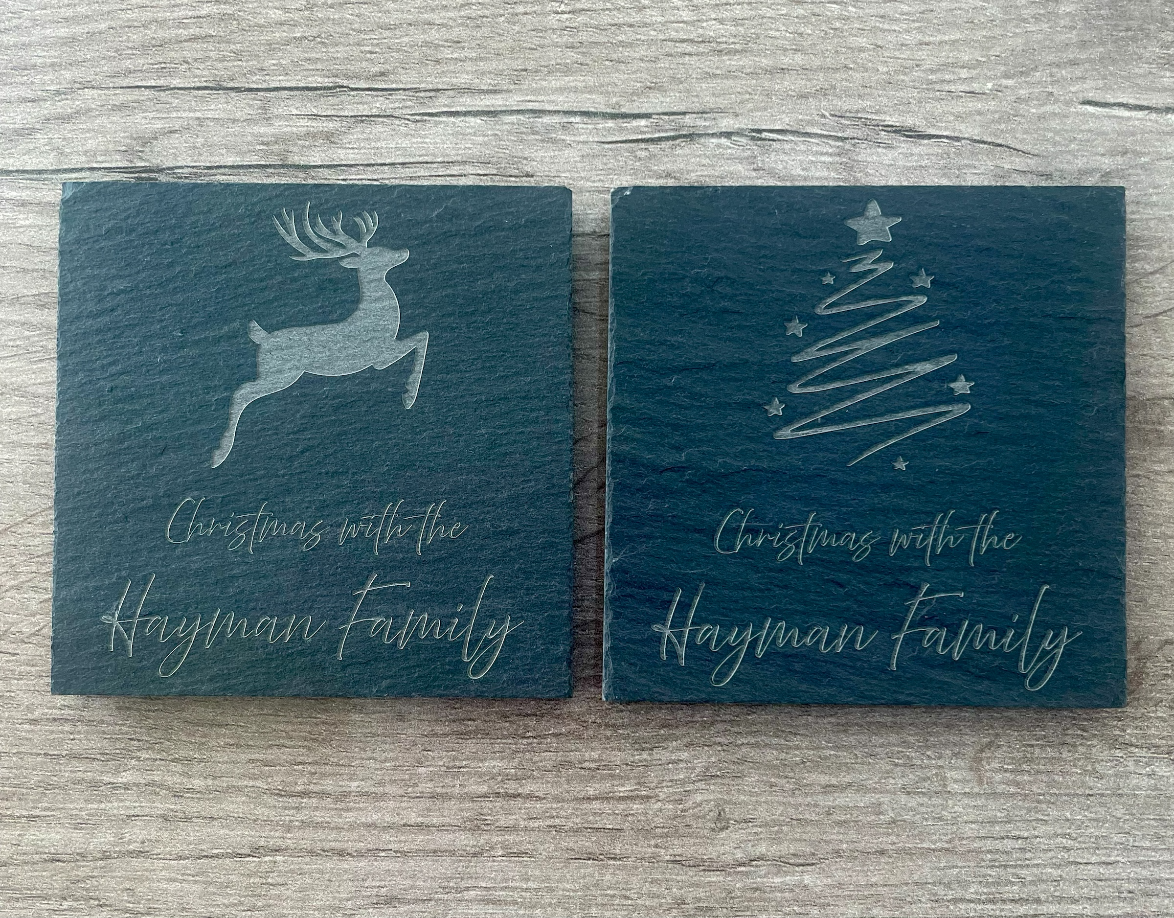 Personalised Family Christmas Slate Coasters: Engraved Table Decor