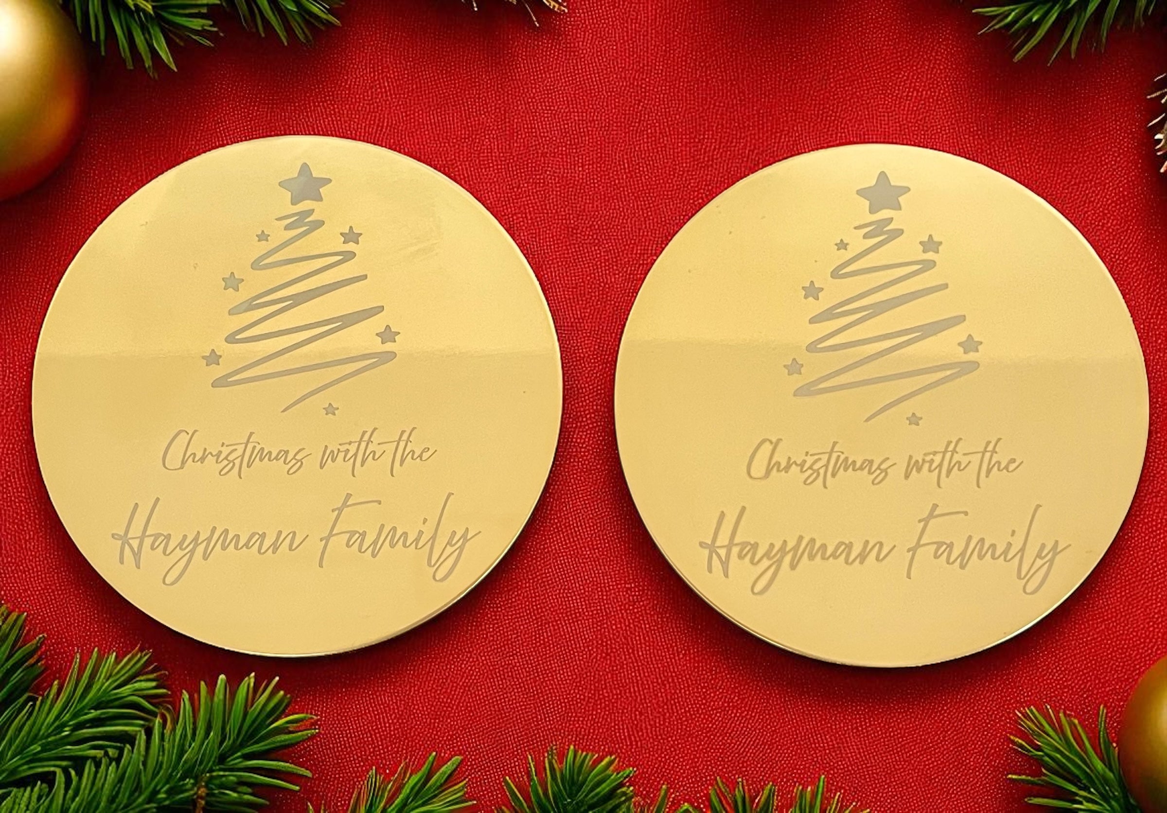Personalised Christmas Gold Coasters | Custom Name Festive Table Decorations
