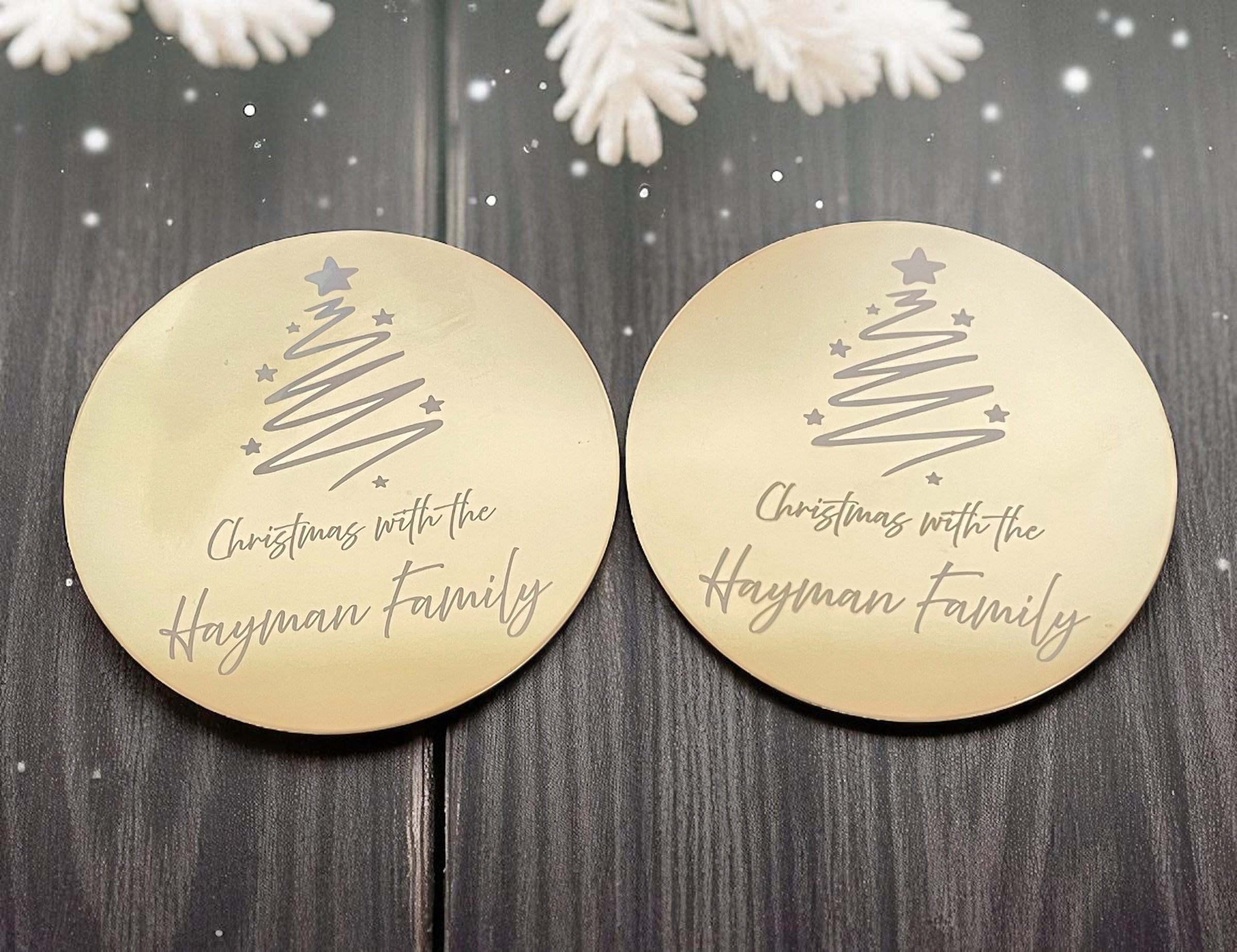 Personalised Christmas Gold Coasters | Custom Name Festive Table Decorations